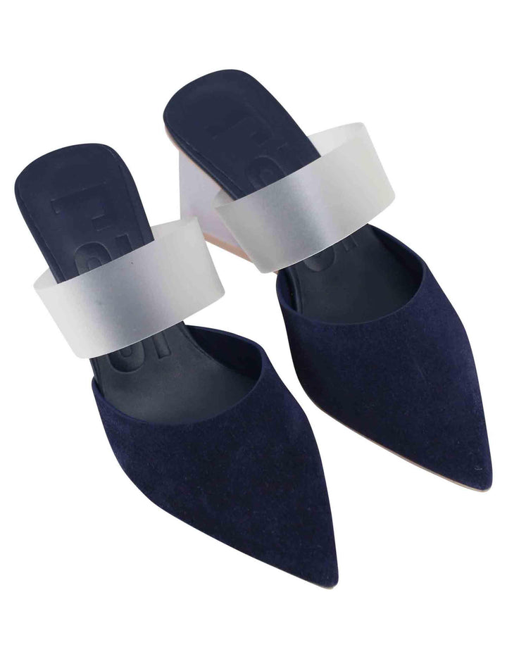 Sabot donna in camoscio blu con tacco alto e punta a punta 7635-D 002 Ras 