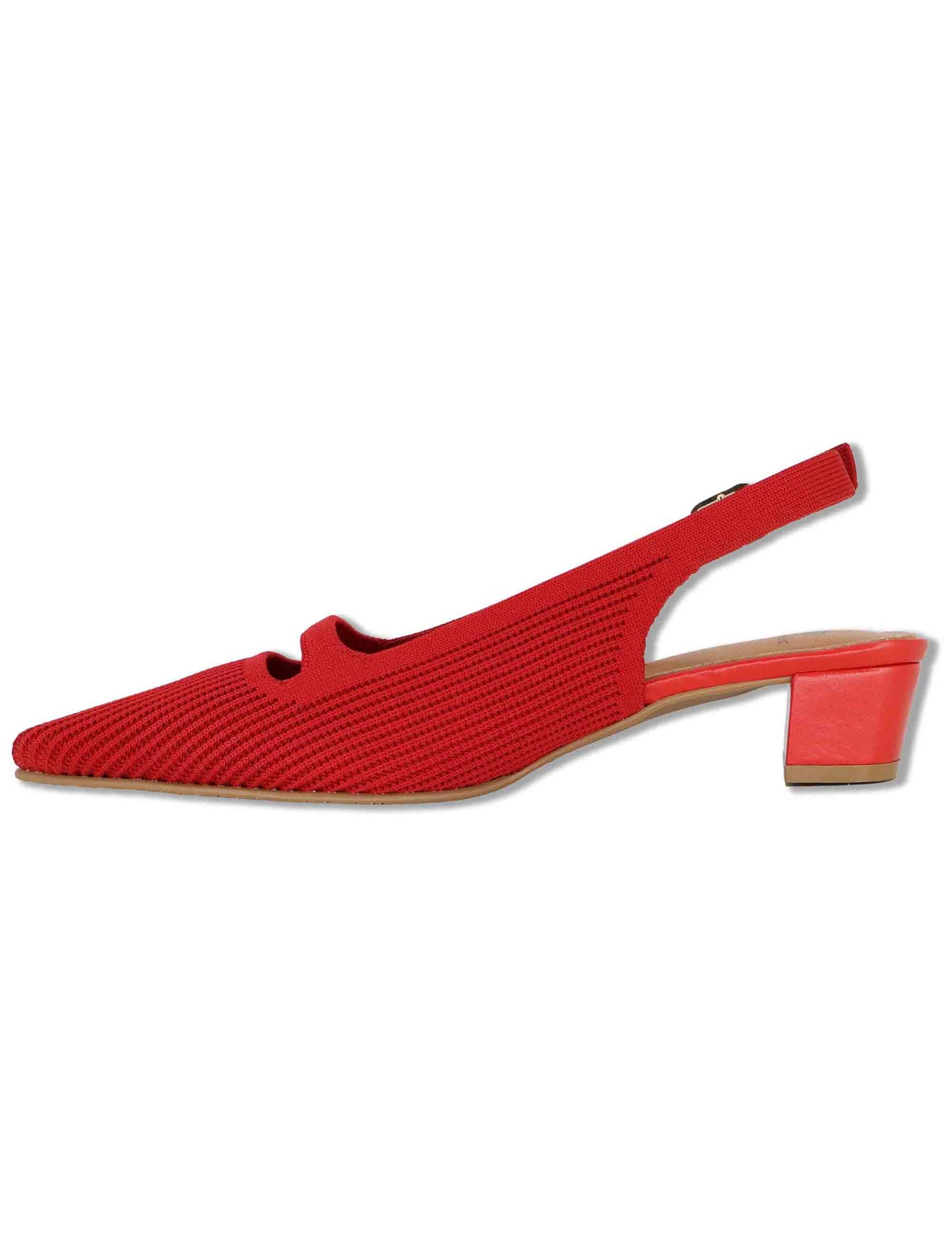 Decollete slingback in tessuto rosso con tacco basso e punta a punta 75034 65-02 Miss Elastic 
