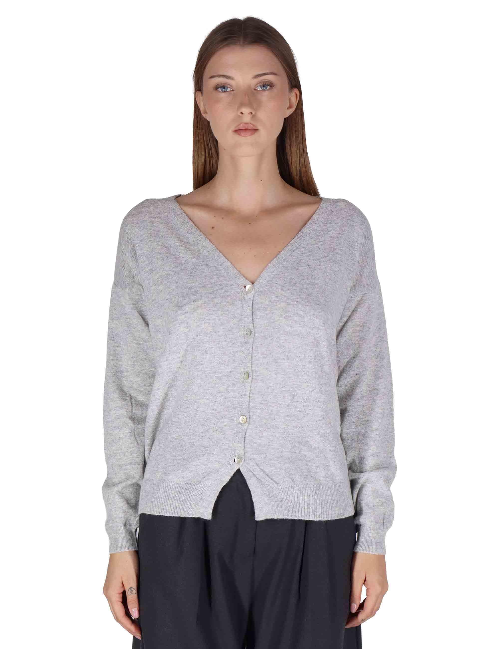 Cardigan donna  in misto cachemire grigio con scollo a V SPZ03628 013 Spatarella 