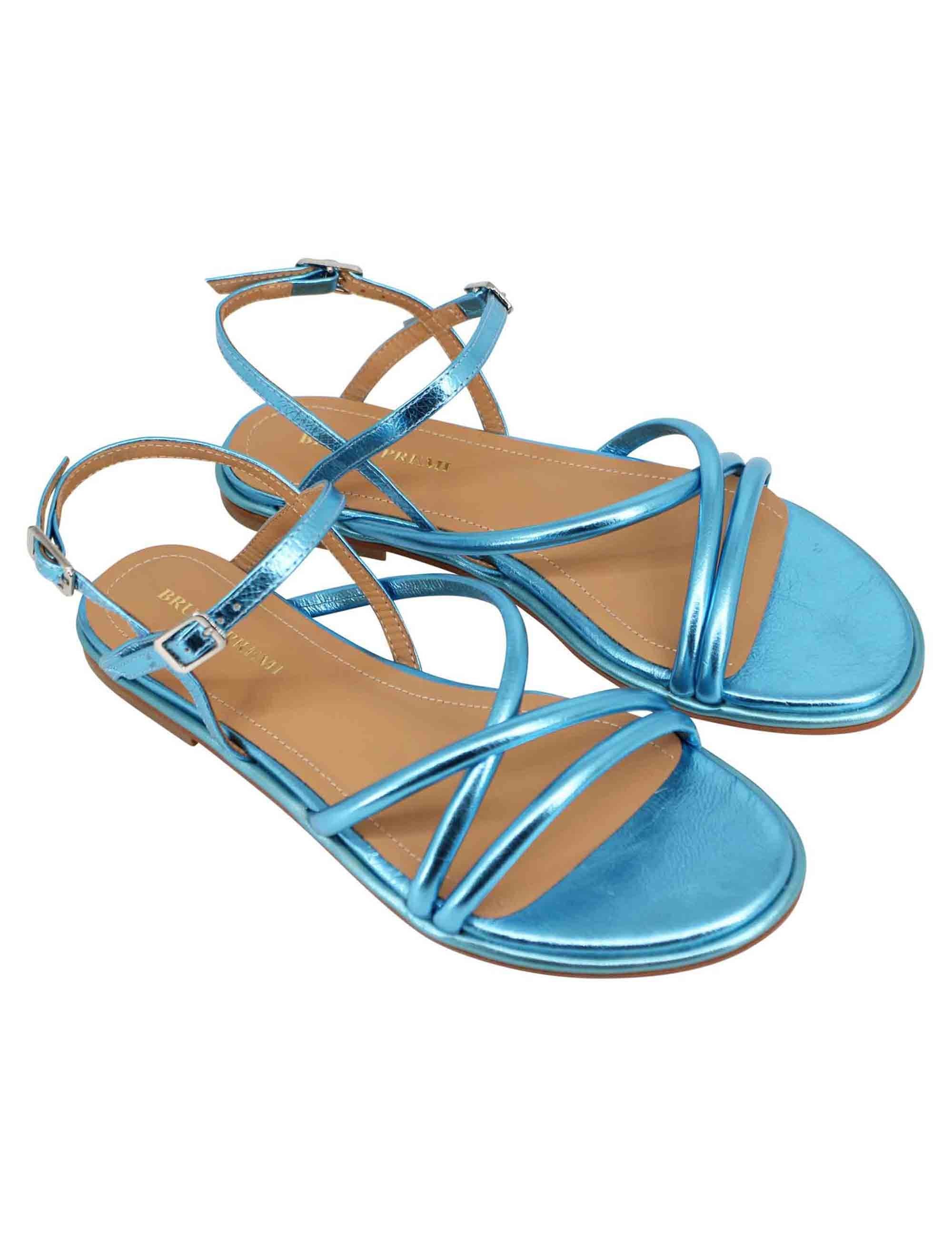 Sandali flat slingback donna in pelle laminata turchese BH1101X 028 Bruno Premi 