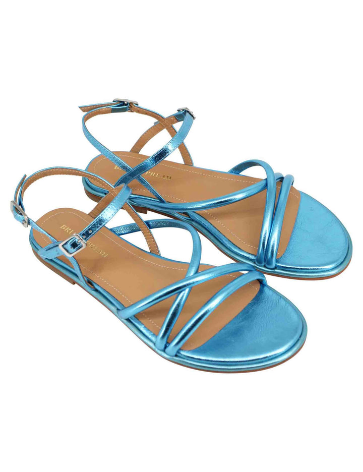 Sandali flat slingback donna in pelle laminata turchese BH1101X 028 Bruno Premi 