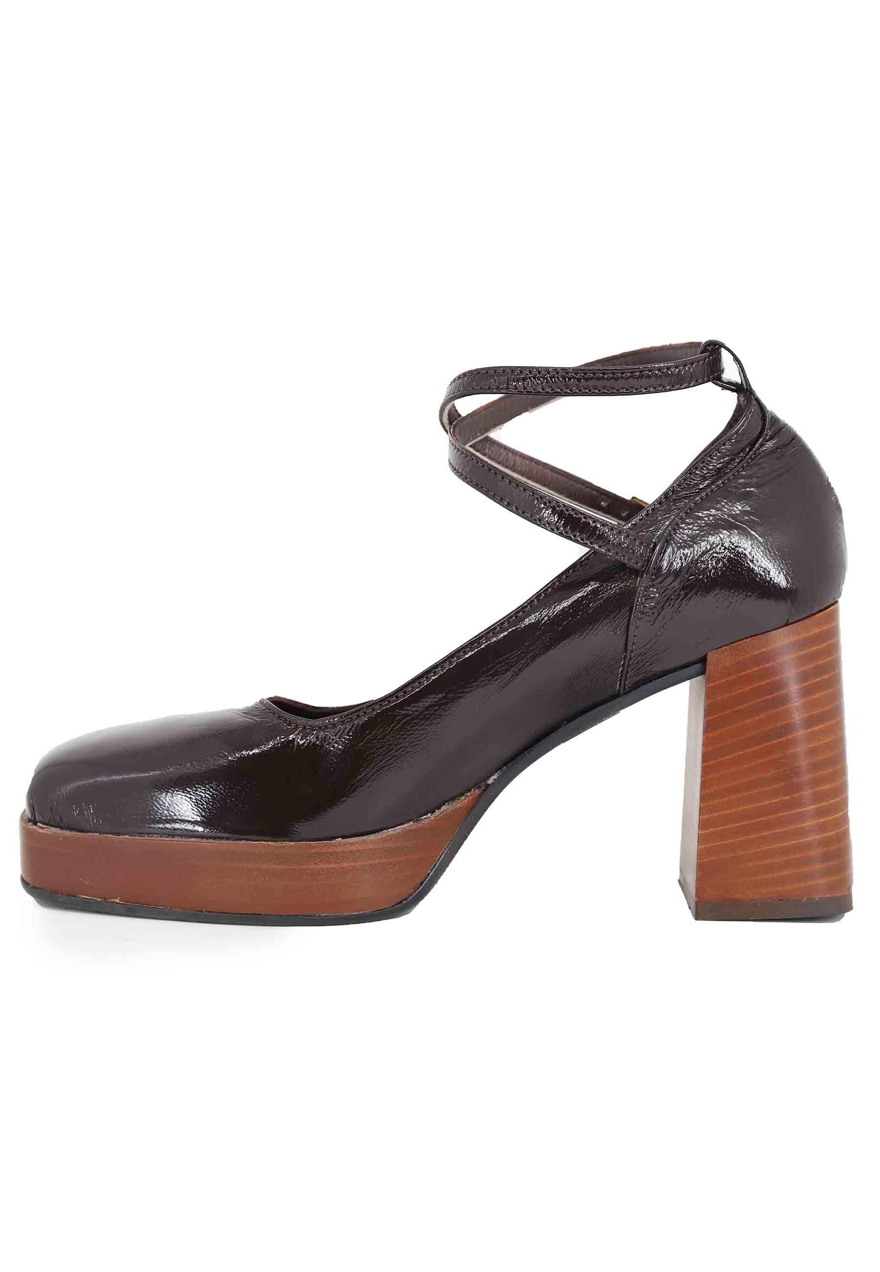 Decollete donna in pelle testa di moro con cinturini e tacco alto DE1685 4 L'Arianna 