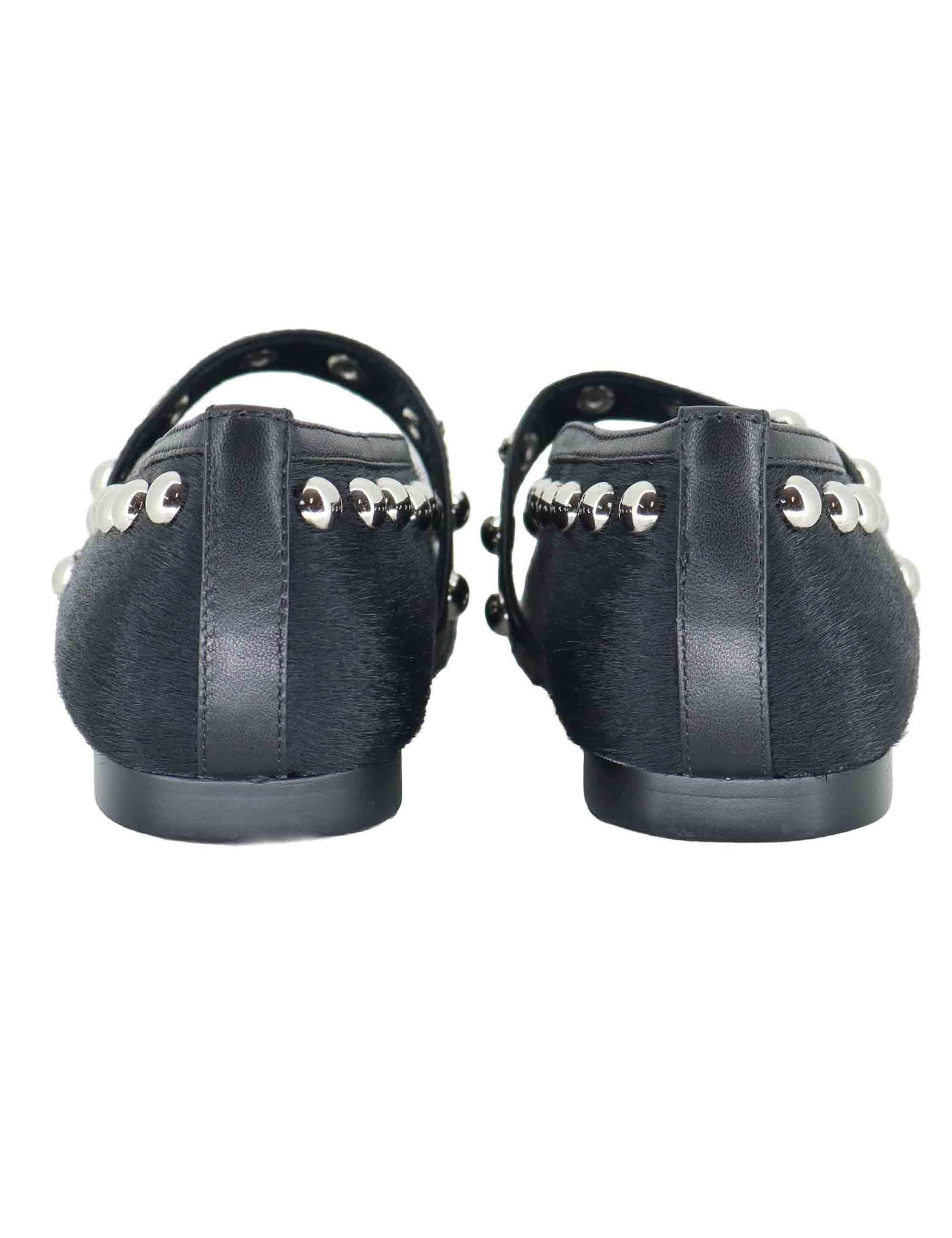 Ballerine donna in pelle nera con borchie e cinturino sul collo piede 717Z90VK 03 Bibi Lou 
