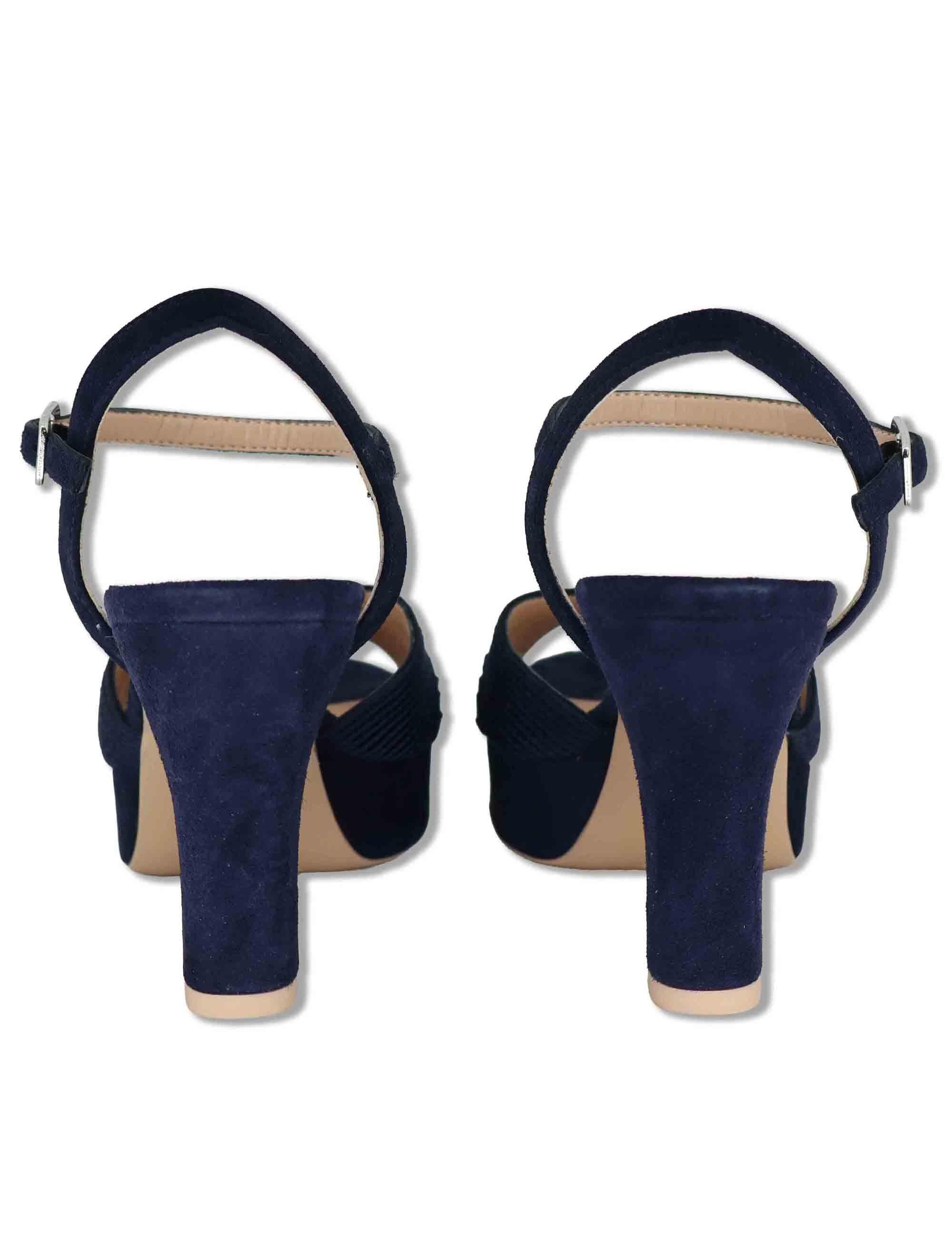Sandali donna in pelle e tessuto blu con cinturino tacco alto e plateau OJEDA SOU OCEAN Unisa 