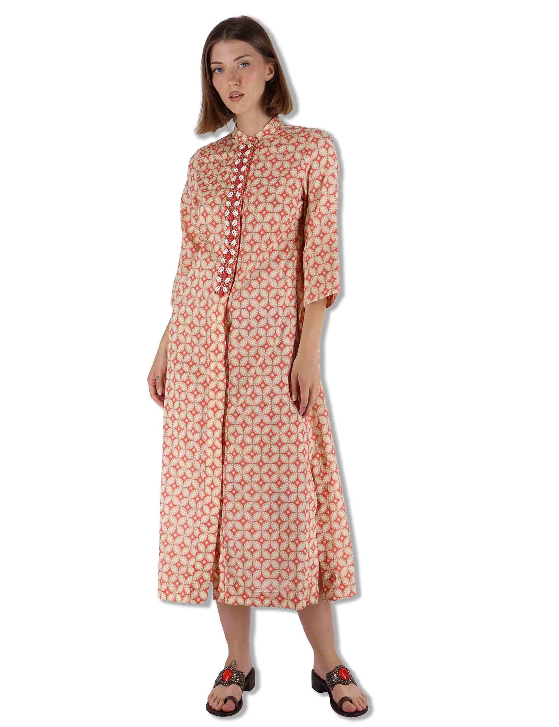 Abiti lunghi donna Floral Spin in cotone arancione fantasia e maniche lunghe JF669915215 B3111 Maliparmi 