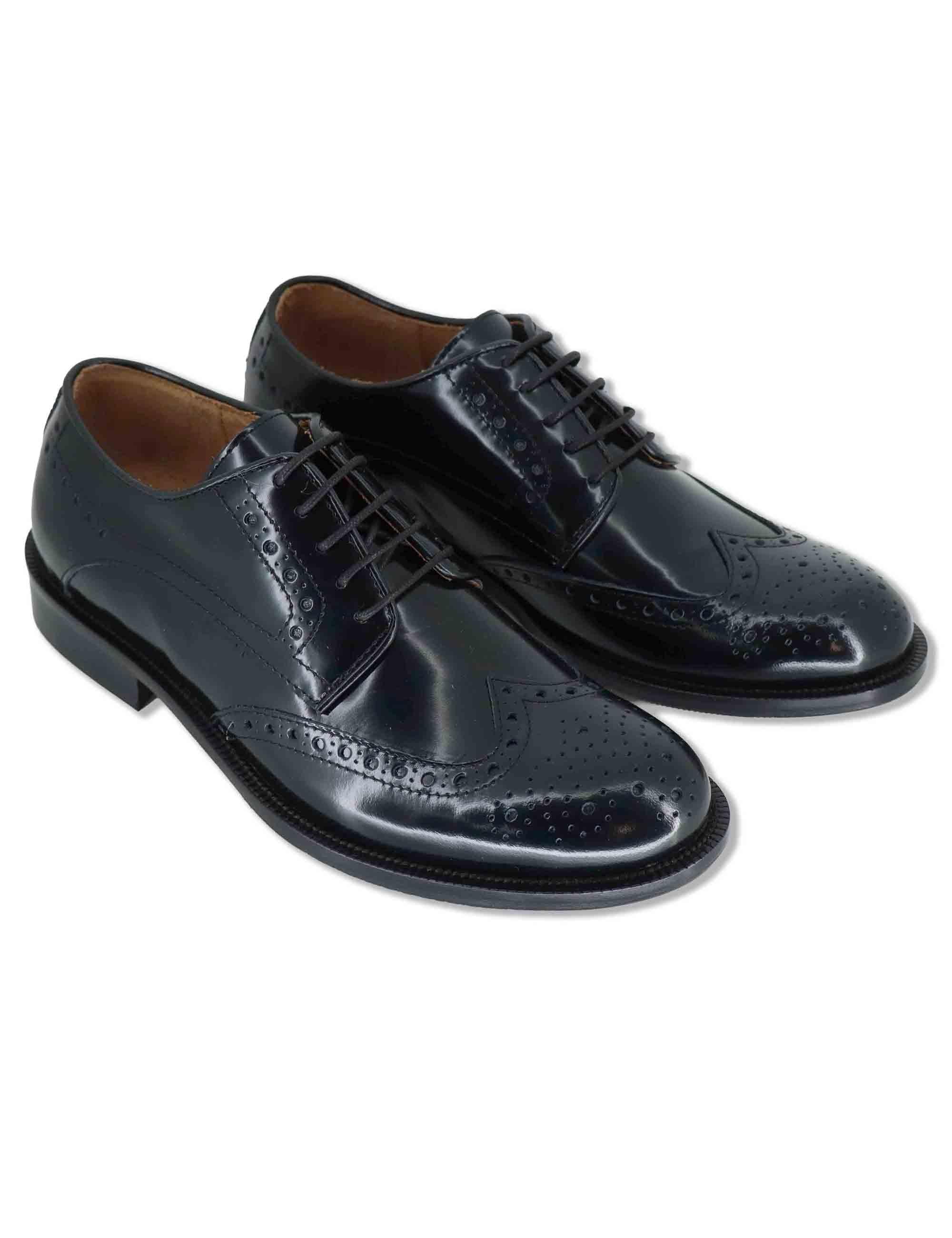 Stringate uomo in pelle nera con impunture all'inglese e suola in cuoio SPDU608 001 Spatarella 