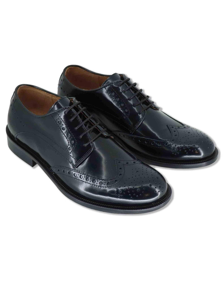 Stringate uomo in pelle nera con impunture all'inglese e suola in cuoio SPDU608 001 Spatarella 