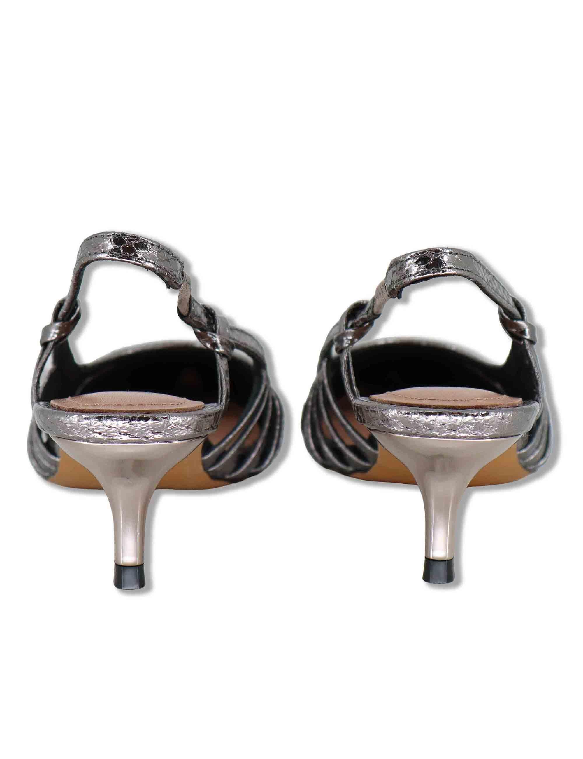 Decollete donna slingback in pelle laminata canna di fucile tacco basso Zin 774Z94HG 09-PLOMO Bibi Lou 