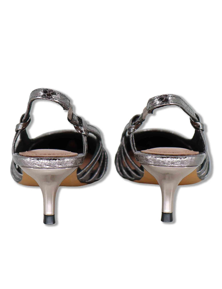 Decollete donna slingback in pelle laminata canna di fucile tacco basso Zin 774Z94HG 09-PLOMO Bibi Lou 