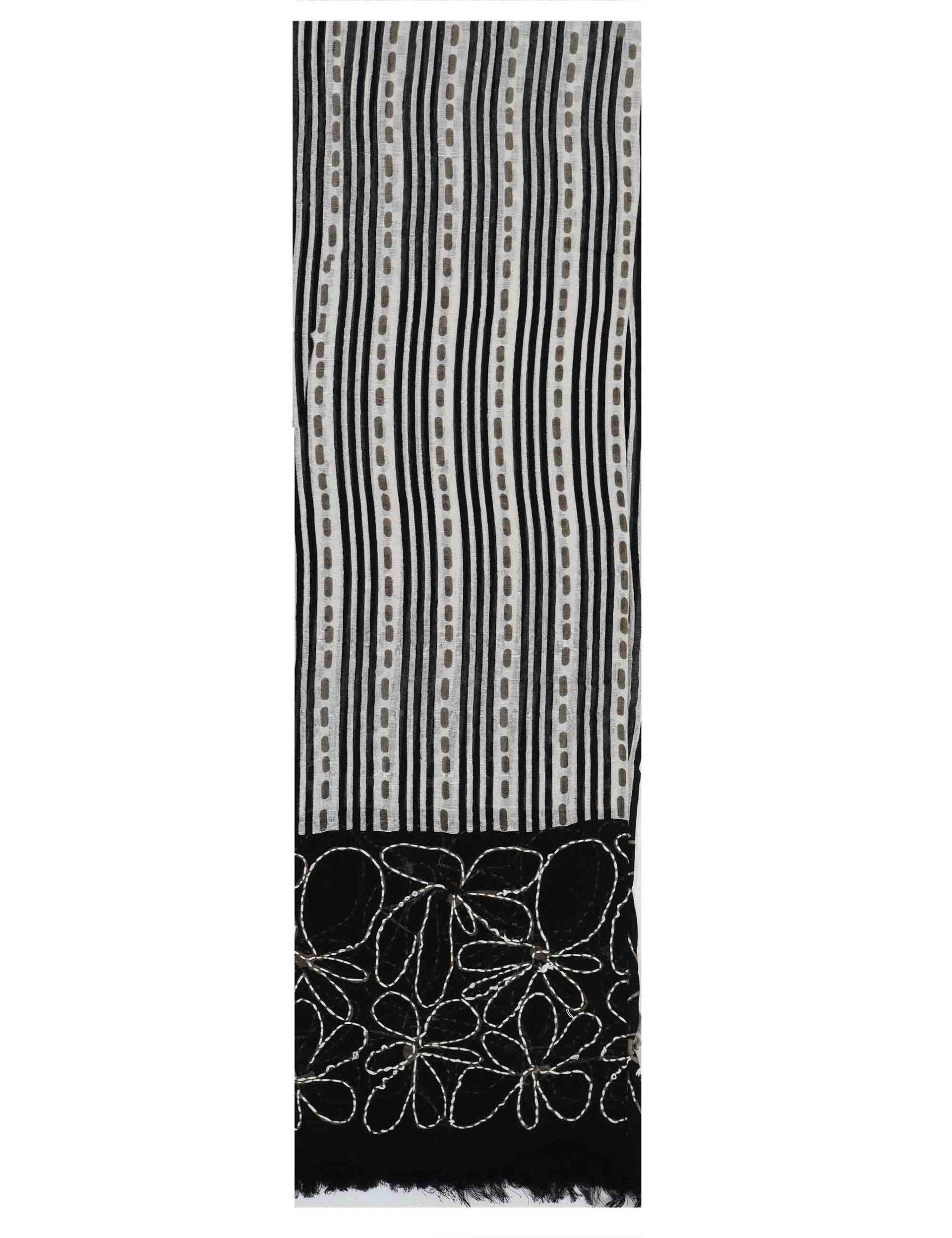 Stole maxi donna in misto lino a righe nere con pois Righe 60260017 0012 Pyaar 