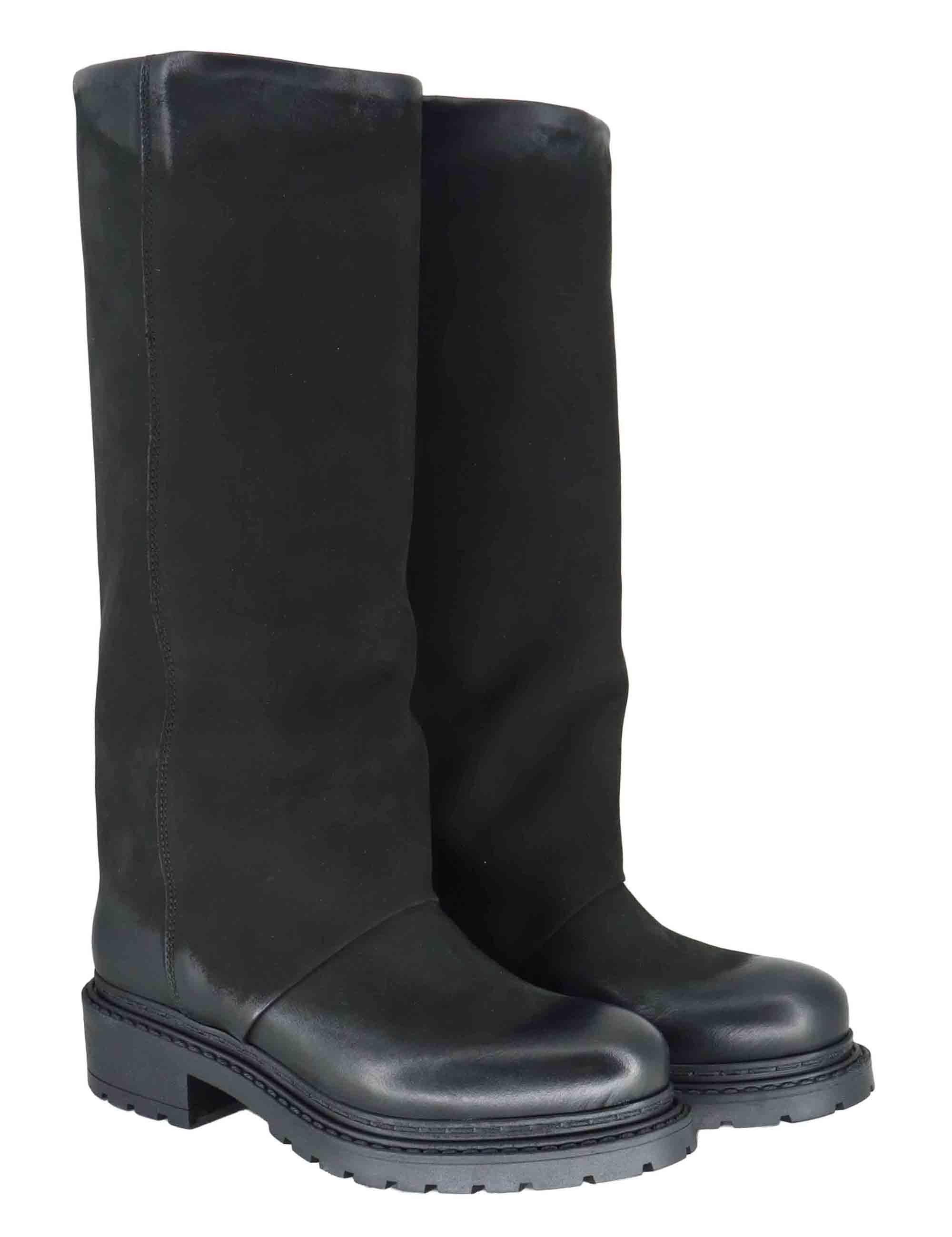 Stivali donna in crosta vintage nera con tacco basso e suola carrarmato SPMA946 001 Spatarella 