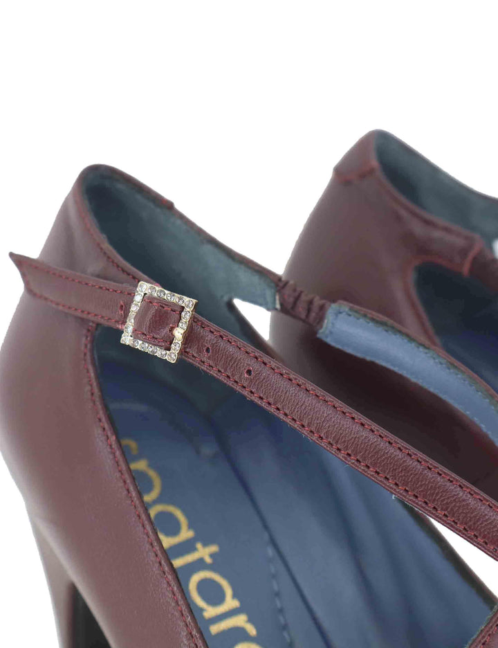 Decollete donna in pelle bordeaux con doppio cinturino e tacco alto SP2311 016 Spatarella 