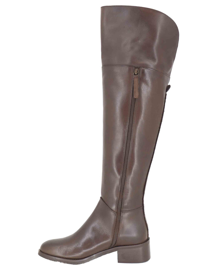 Stivali donna in pelle marrone con ghetta al ginocchio e tacco basso SPSTE5510 014 Spatarella 
