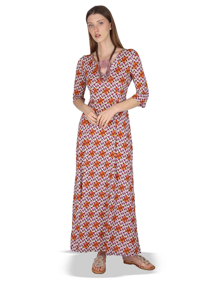 Abiti donna Long Kaftan in jersey stampa floreal bordeaux JFAAB0001-E2637-1246 4235 Justmine 