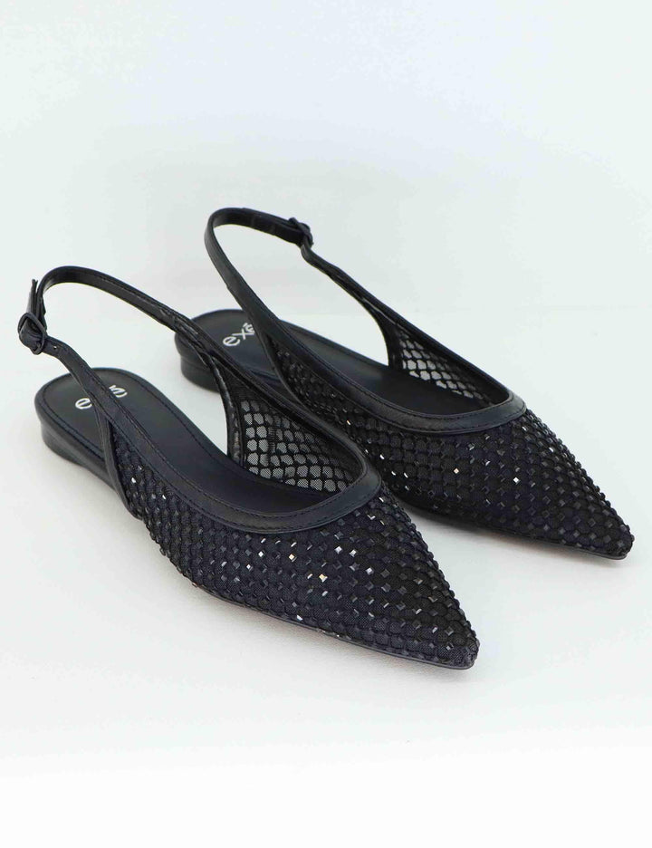 Slingback donna in rete nera con strass e tacco basso U47002221171 222 Exe 