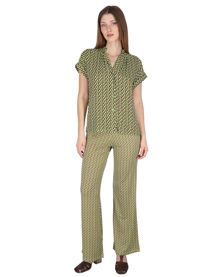 Camicie donna Flared Shirt in viscosa naturale verde stampata JABCM0001-F1526-1245 7046 Justmine 