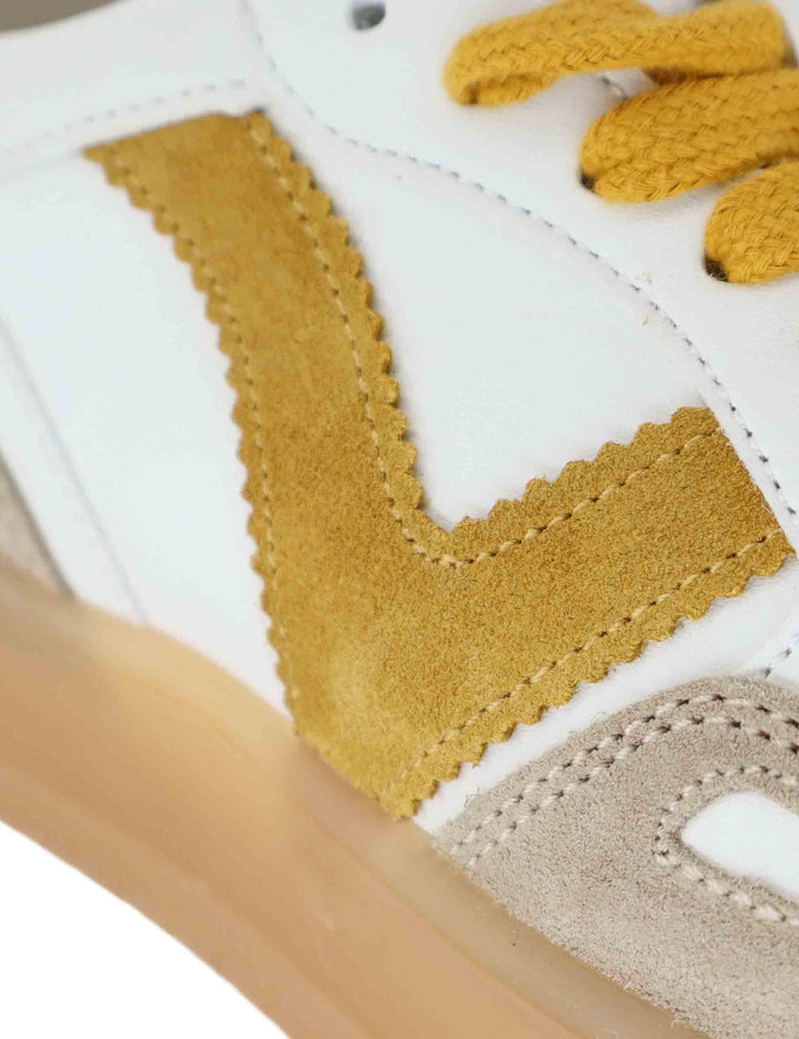 Victoria Sneakers donna in pelle bianca con logo in camoscio 1257125 Mostaza Victoria 