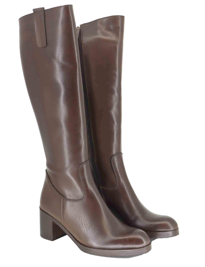 Stivali donna in pelle marrone con tacco alto in cuoio e zip laterale SPST6000 014 Spatarella 