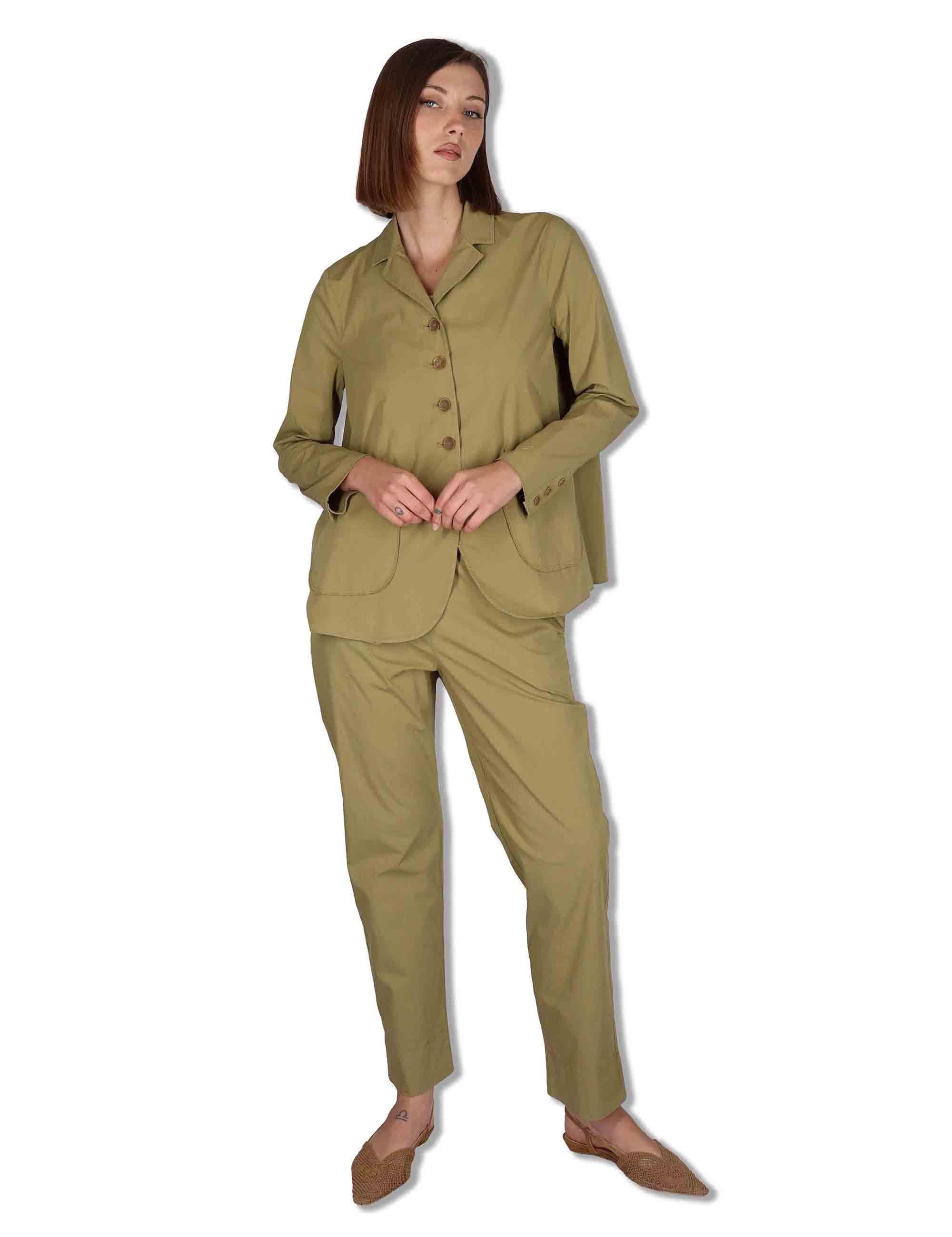 Giacche donna monopetto in cotone verde con tasconi frontali BEL OVO_KAKI TreBarraBi 