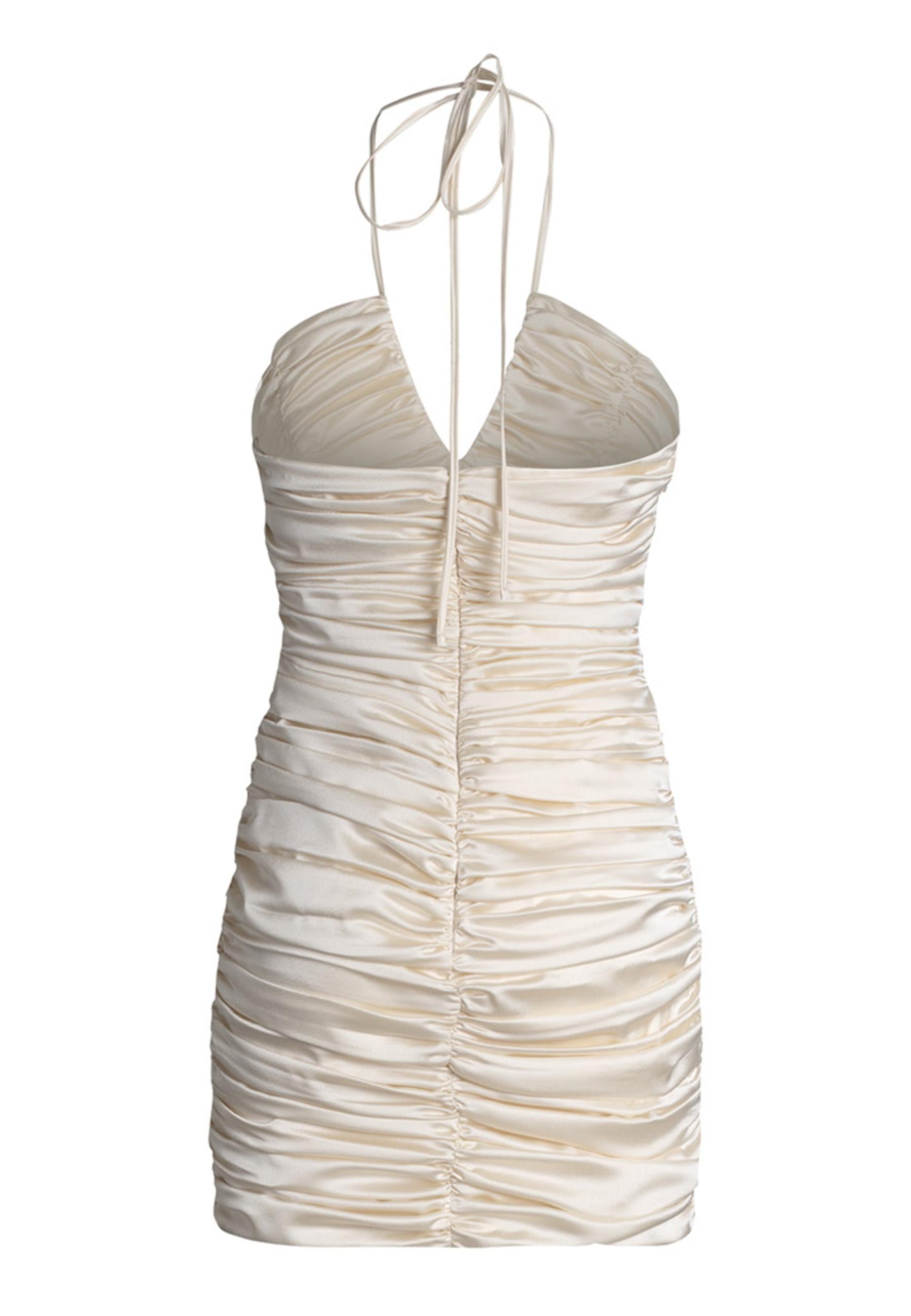 Abito donna corto in tessuto bianco con drappeggio centrale THE PAOLINA DOUBLE 300 Nineminutes 