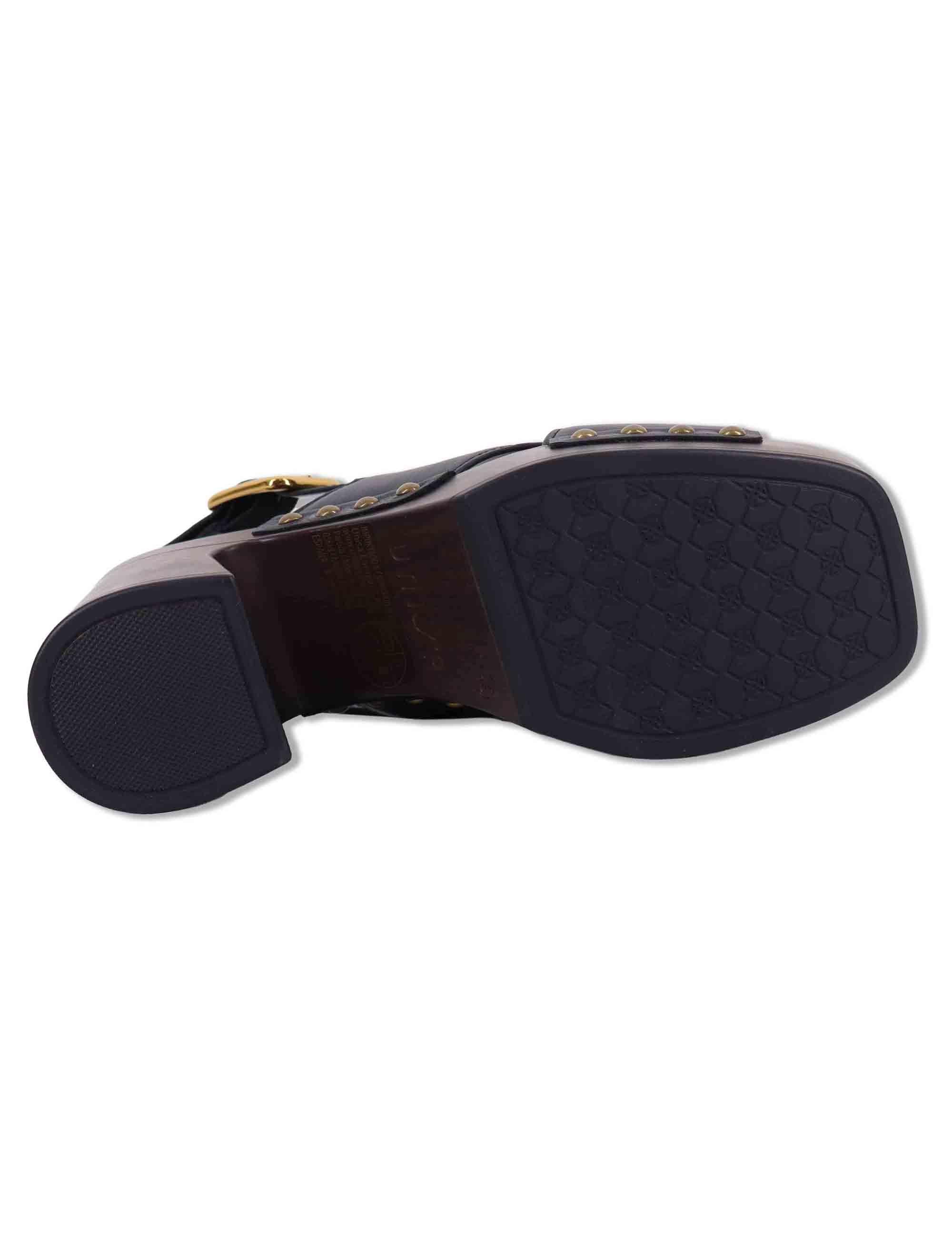 Sandali donna slingback in pelle nera con zeppa alta in legno OBRA GRA BLACK Unisa 