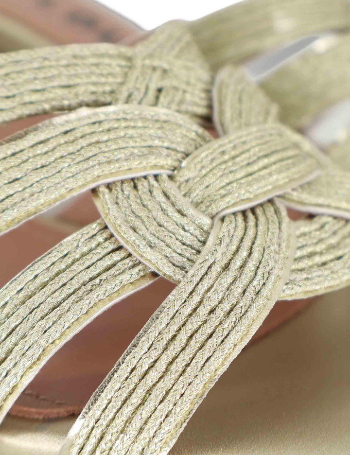 Sandali scalzati donna in pelle e tessuto oro con tacco alto Aran 878Z94HG 04-ORO Bibi Lou 