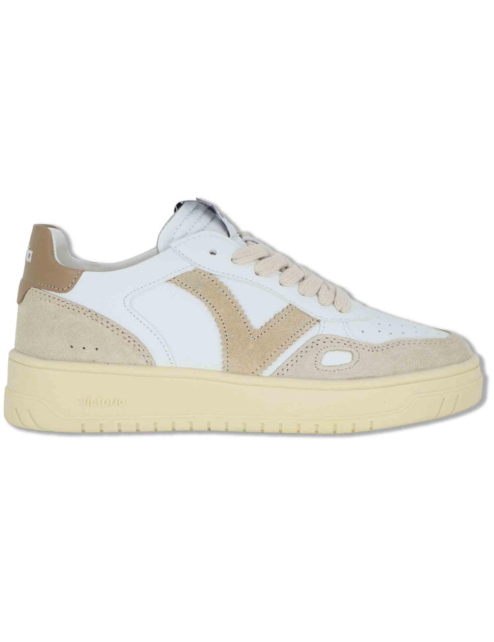 Sneakers donna Seul in pelle bianca con logo beige e suola alta 1257136 80_Beige Victoria 