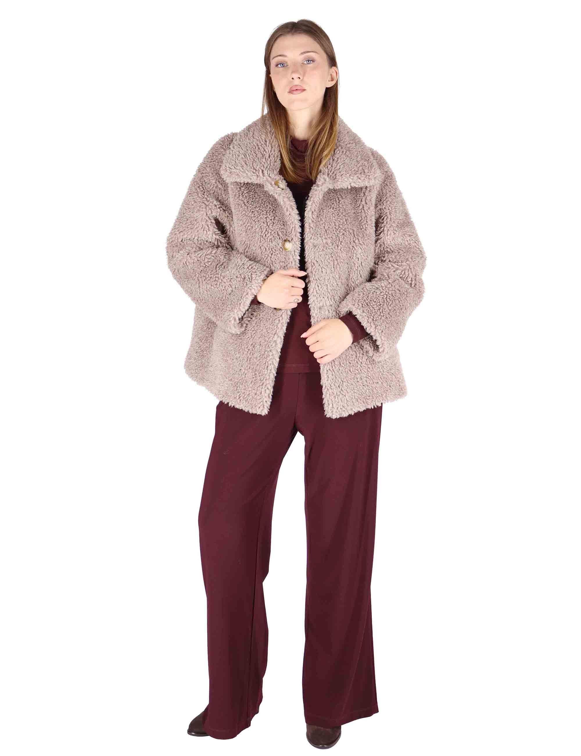 Giacconi donna reverse in eco fur effetto teddy con collo e bottoni SP25247 LIGHT GRAY Spatarella 
