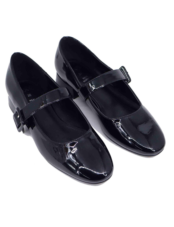 Ballerine donna in vernice nera con tacco basso T120A5603007 001 Exe 