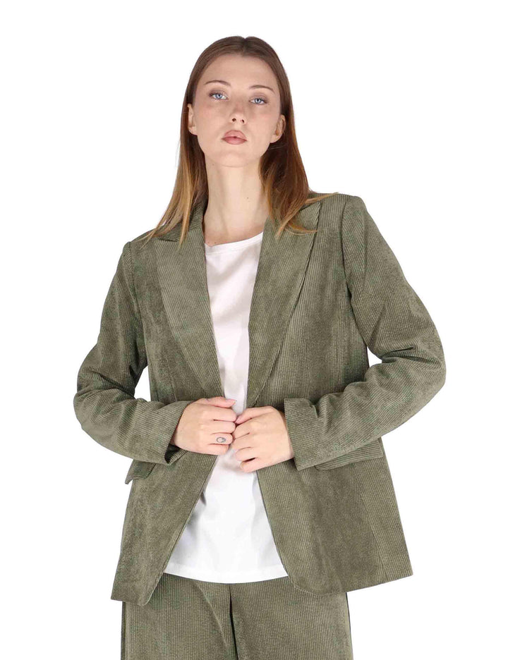 Giacche donna monopetto in velluto verde con bottone gioiello JABGA0025-F1240 7020 Justmine 