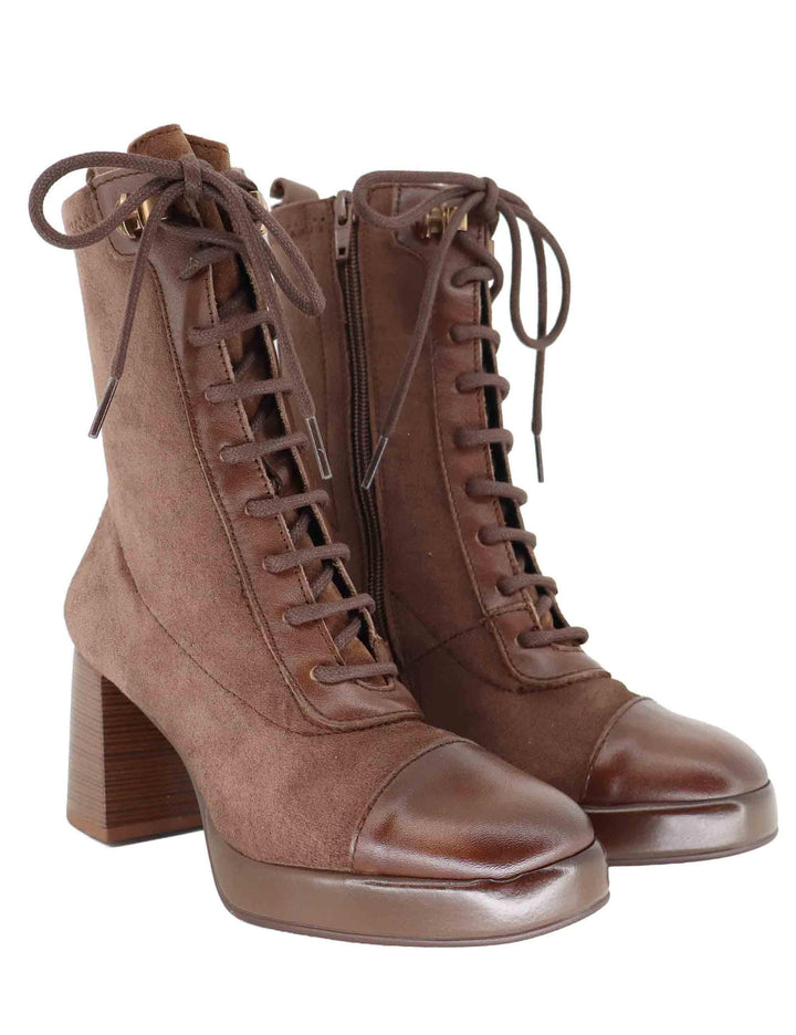 Stivaletti donna in pelle e tessuto marrone con tacco alto HI254231 C005 Hispanitas 