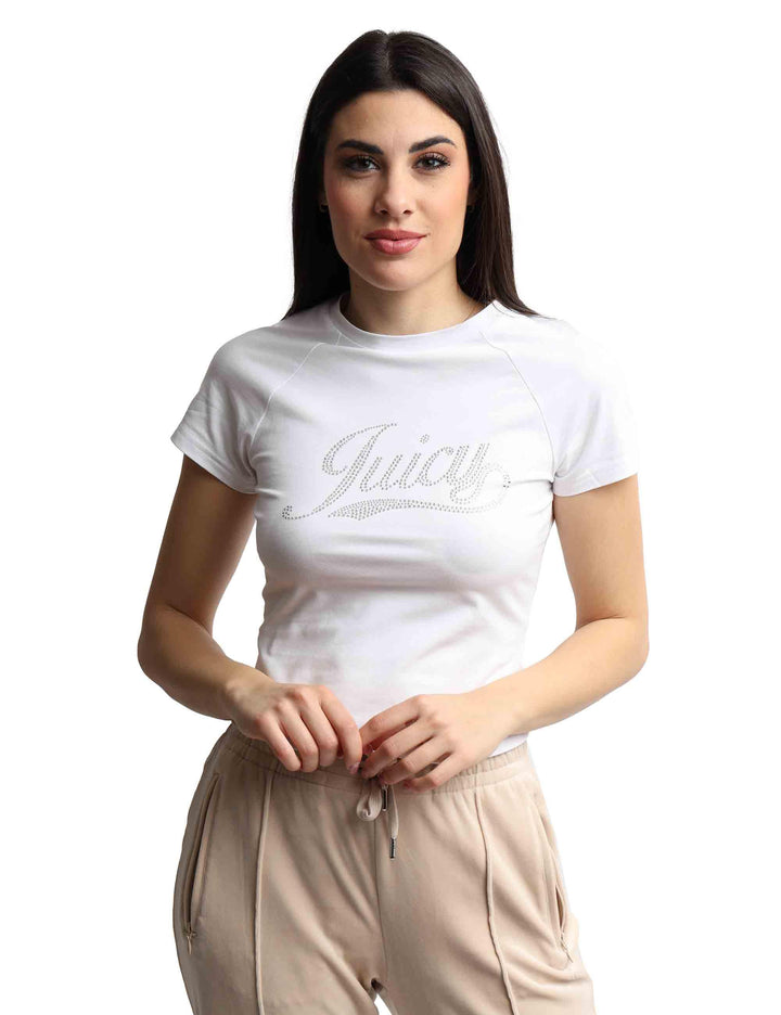 T-shirts donna Ryder Rodeo in cotone bianco a girocollo con strass VEJH70332UJC J10 Juicy Couture 