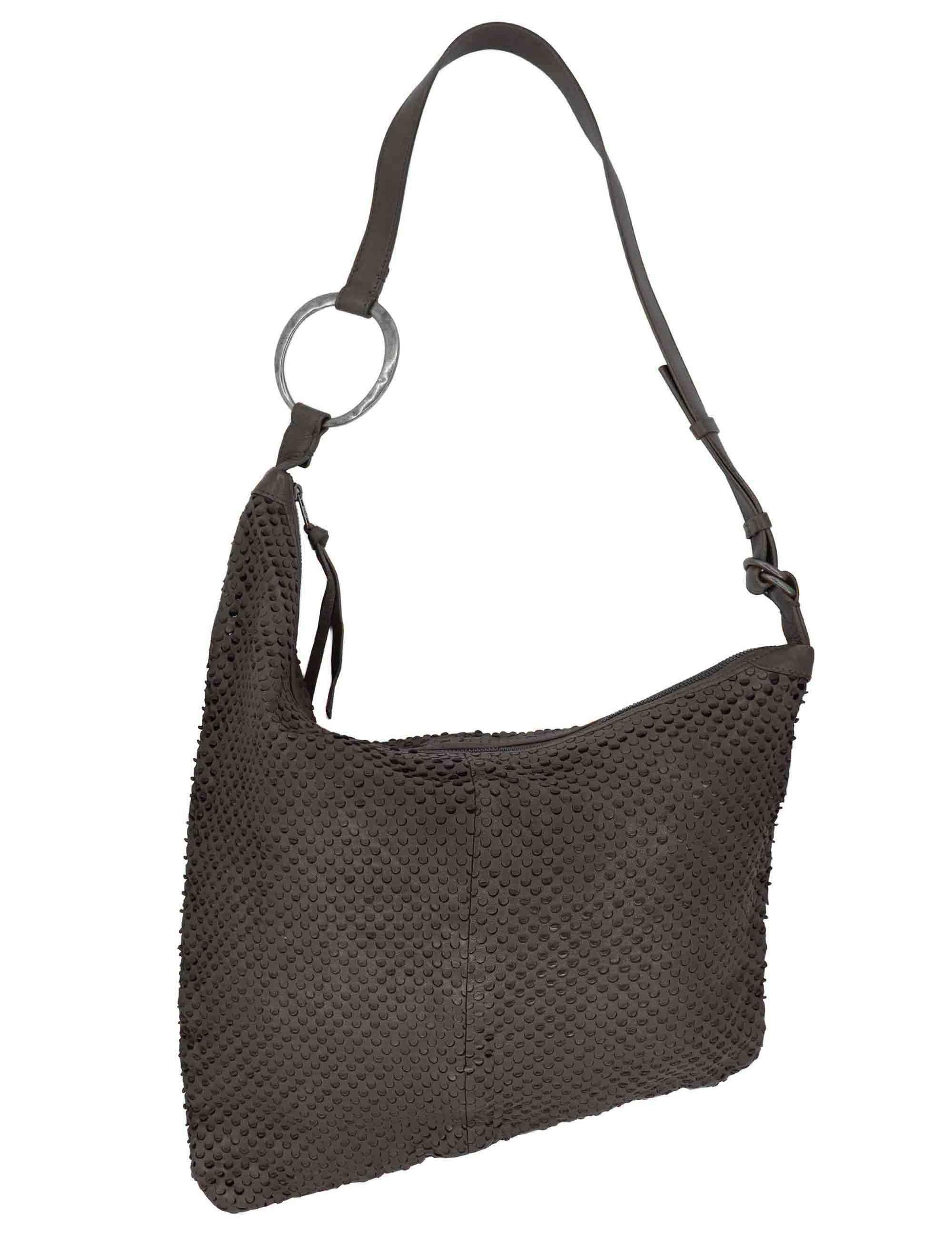 Borse donna in pelle forata grigia con tracolla regolabile e accessorio RBS1001 745 Rehard 