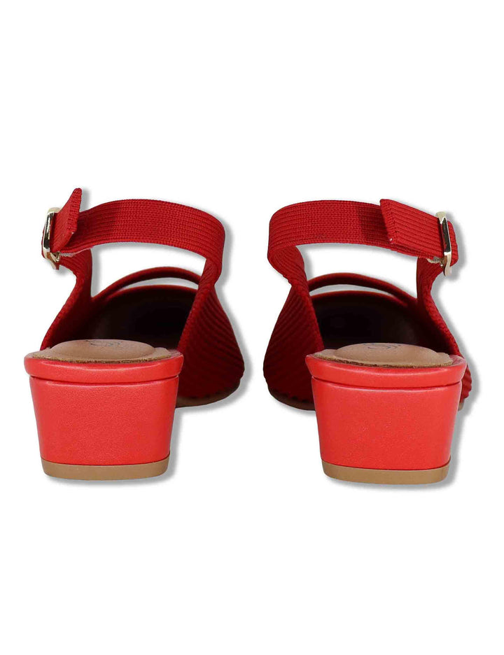 Decollete slingback in tessuto rosso con tacco basso e punta a punta 75034 65-02 Miss Elastic 