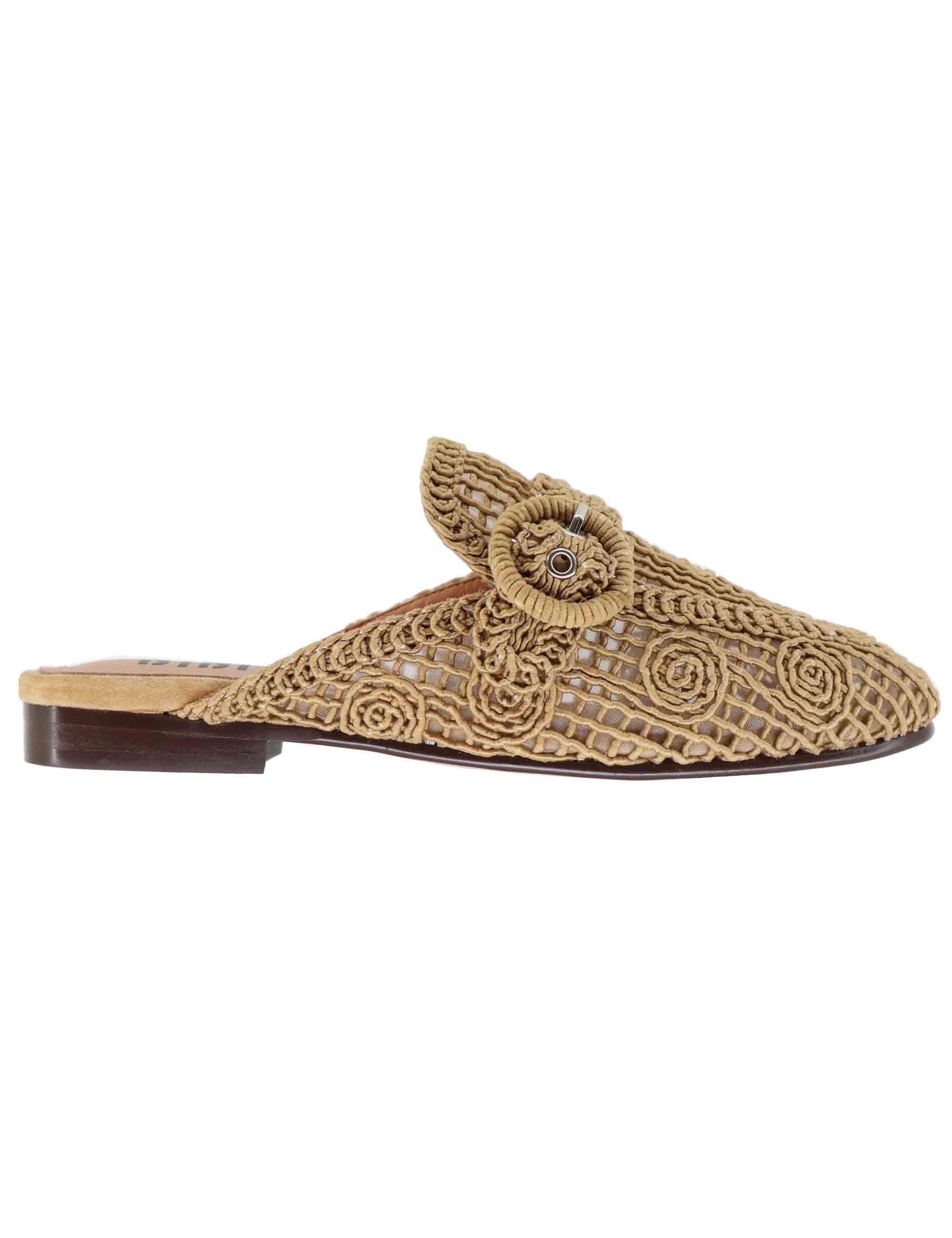 Mule donna Dalila in tessuto macrame naturale tacco basso 649Z61VK 069 Bibi Lou 