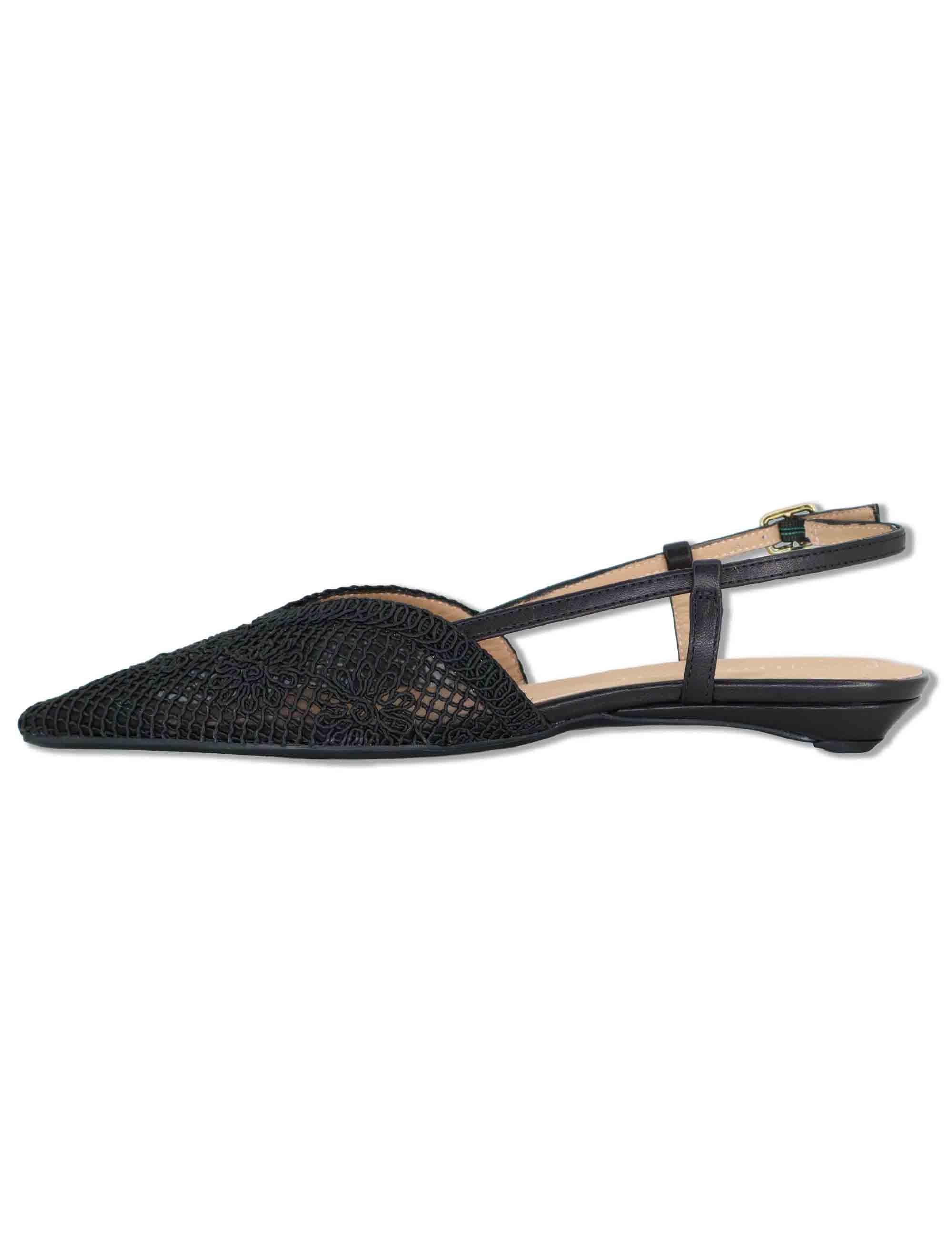 Decollete slingback donna in tessuto nero ricamato con tacco basso COTIS NTO BLACK Unisa 