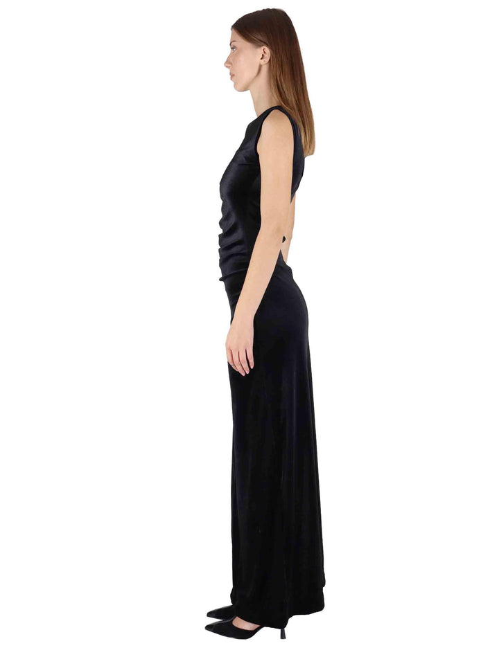 Abiti lunghi donna in ciniglia nera con spacco laterale JABAB0025-0507 9999 Justmine 
