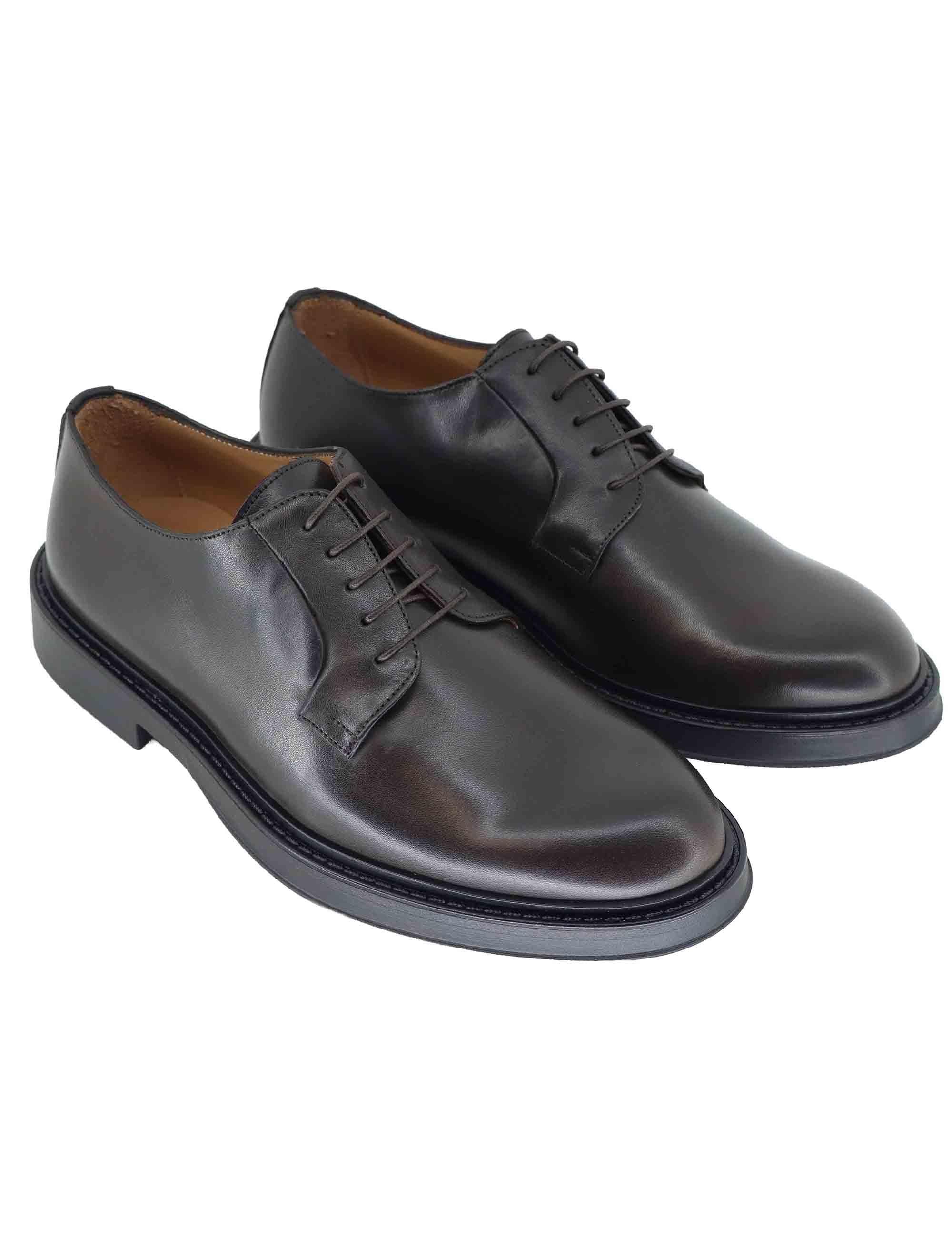 Stringate uomo in pelle marrone con suola in gomma SP044 014 Spatarella 