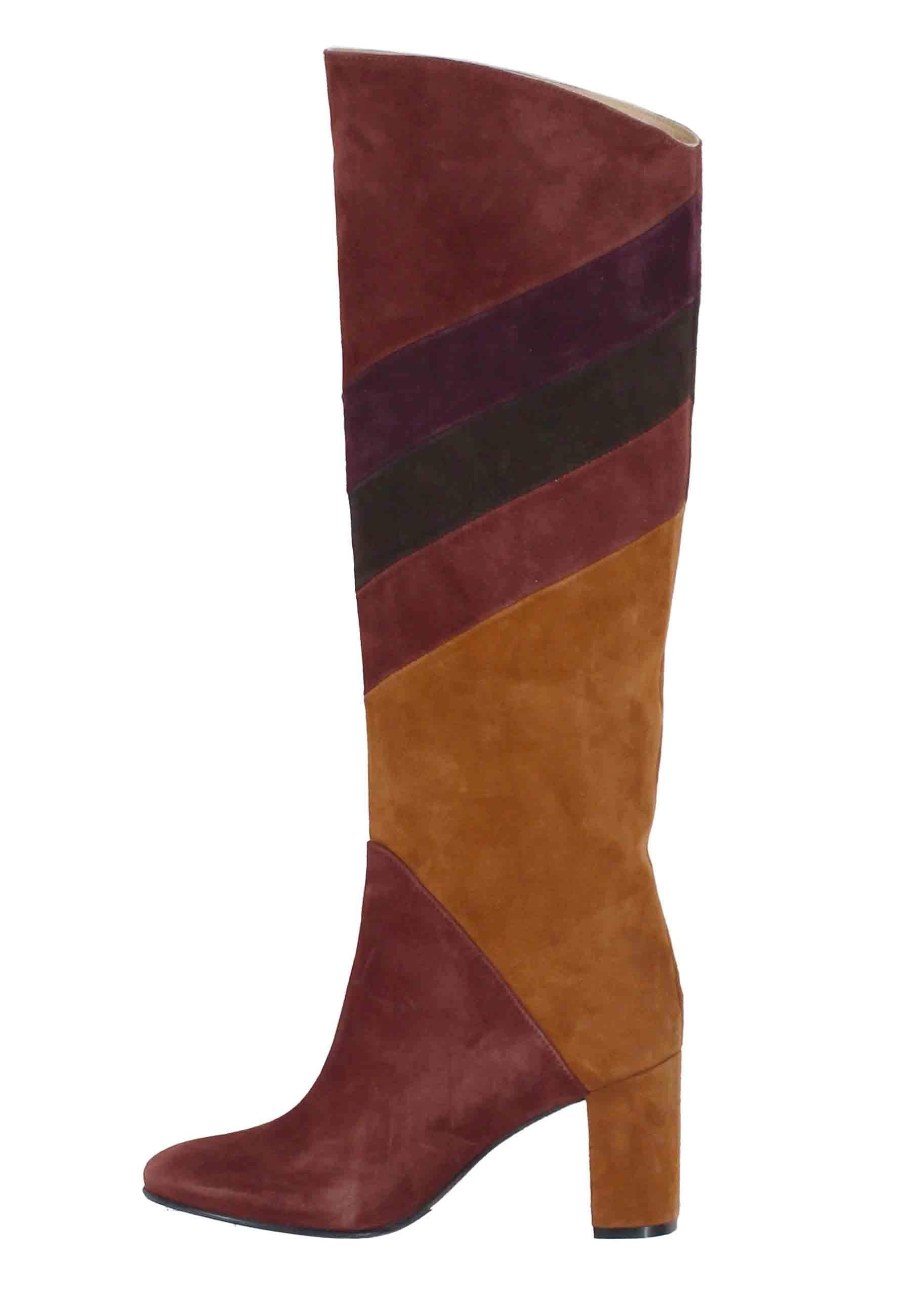 Stivali donna a tubo in camoscio marrone con punta tonda ST1690/G 5 L'Arianna 