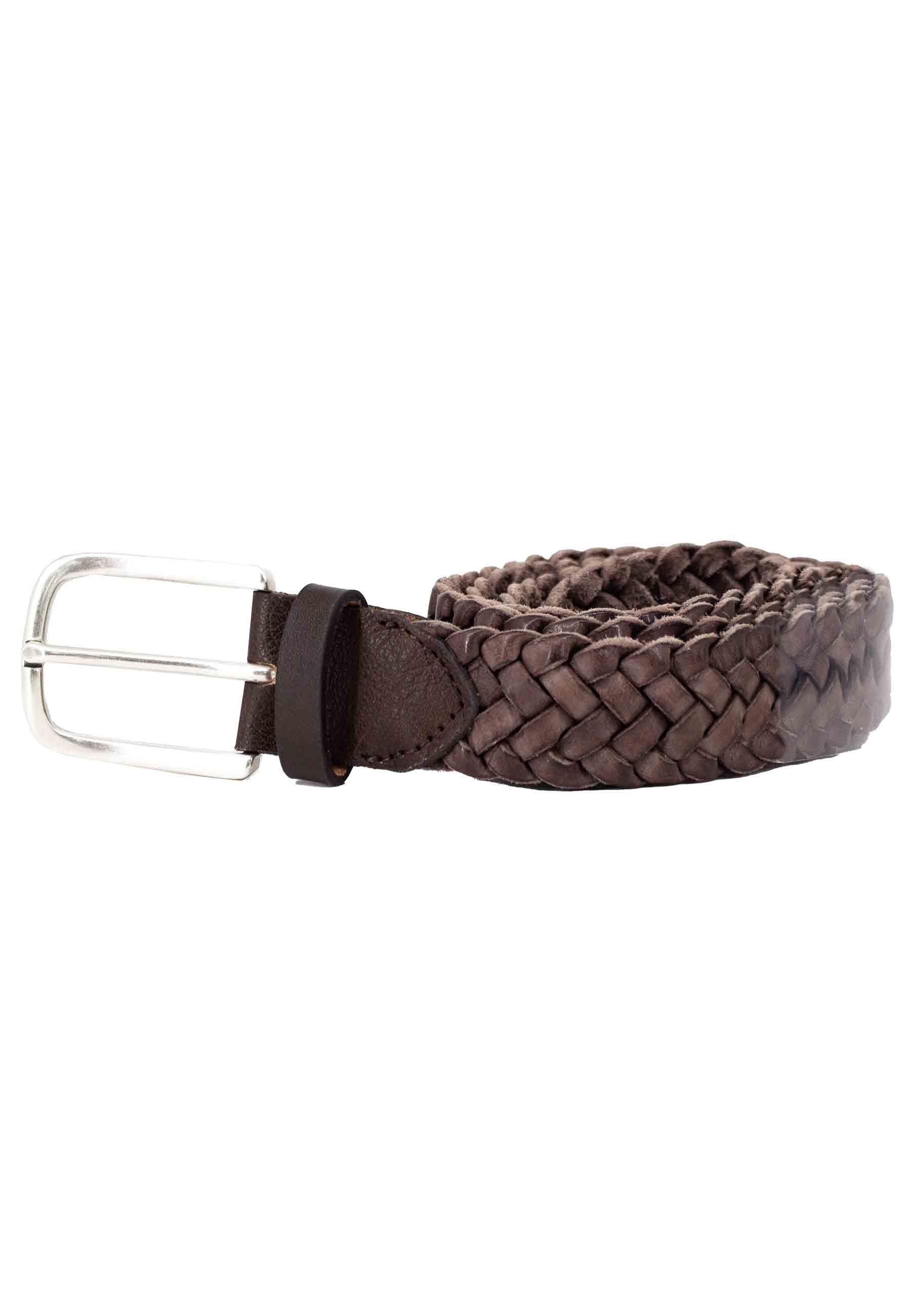 Cintura uomo in pelle intrecciata testa di moro con fibbia in argento MRS238C029 C60 Minoronzoni 