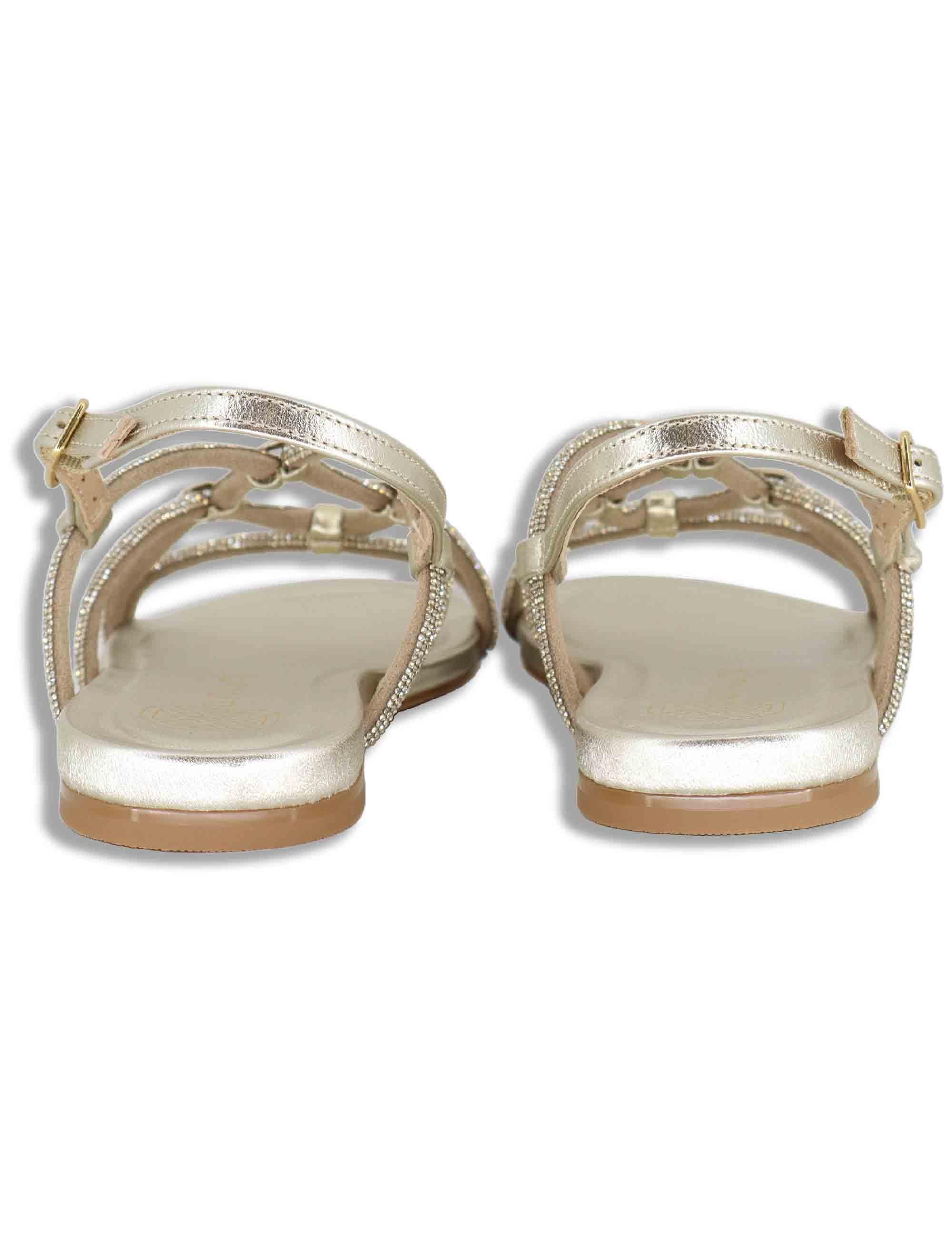 Sandali bassi donna in pelle e strass platino con tacco basso COOPER LMT PLATINO Unisa 