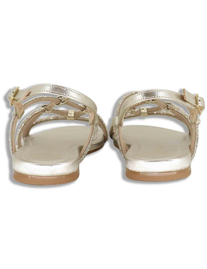 Sandali bassi donna in pelle e strass platino con tacco basso COOPER LMT PLATINO Unisa 