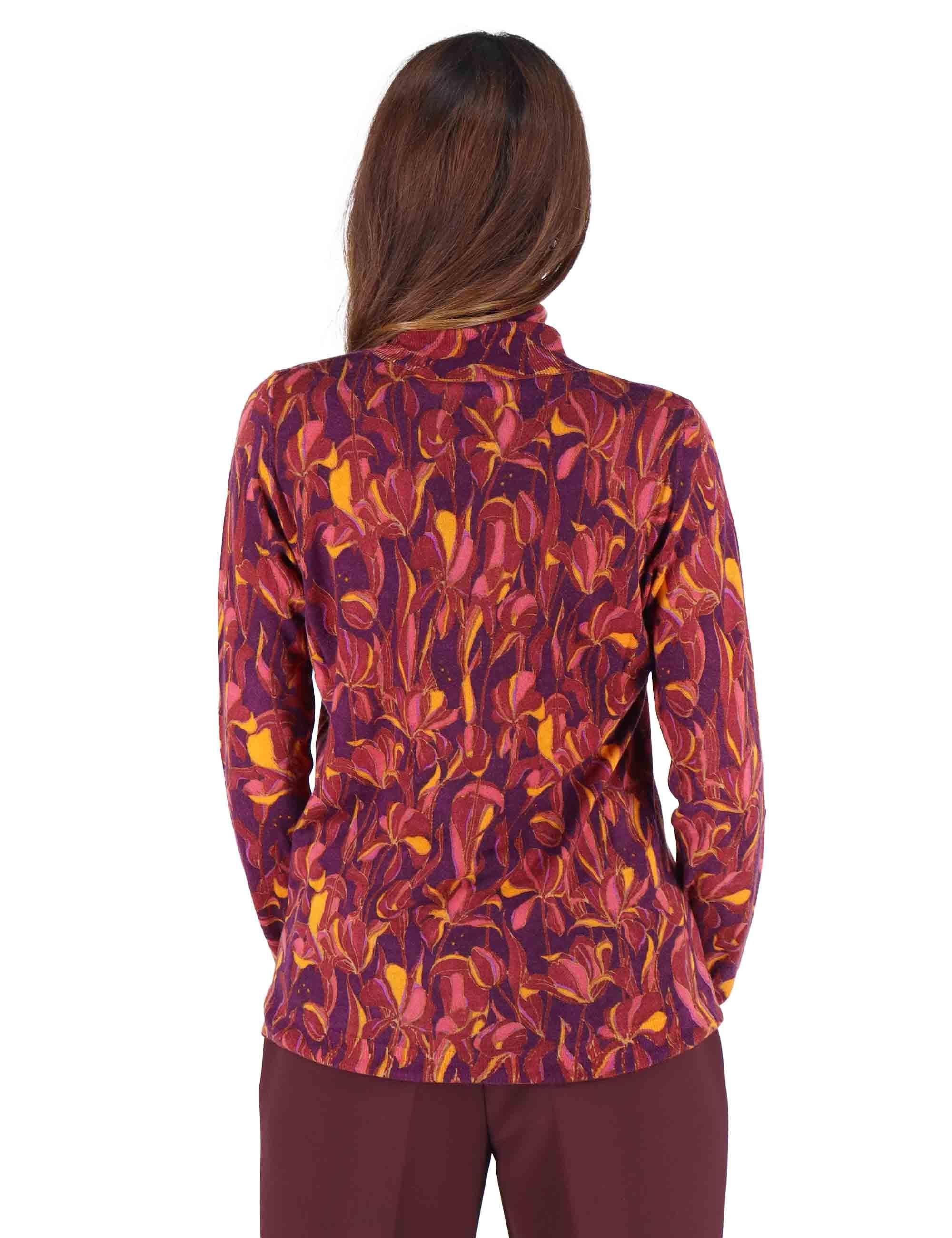 Maglioni donna Printed Knit in lana stampata bordeaux con collo alto JQ510478200 A3359 Maliparmi 