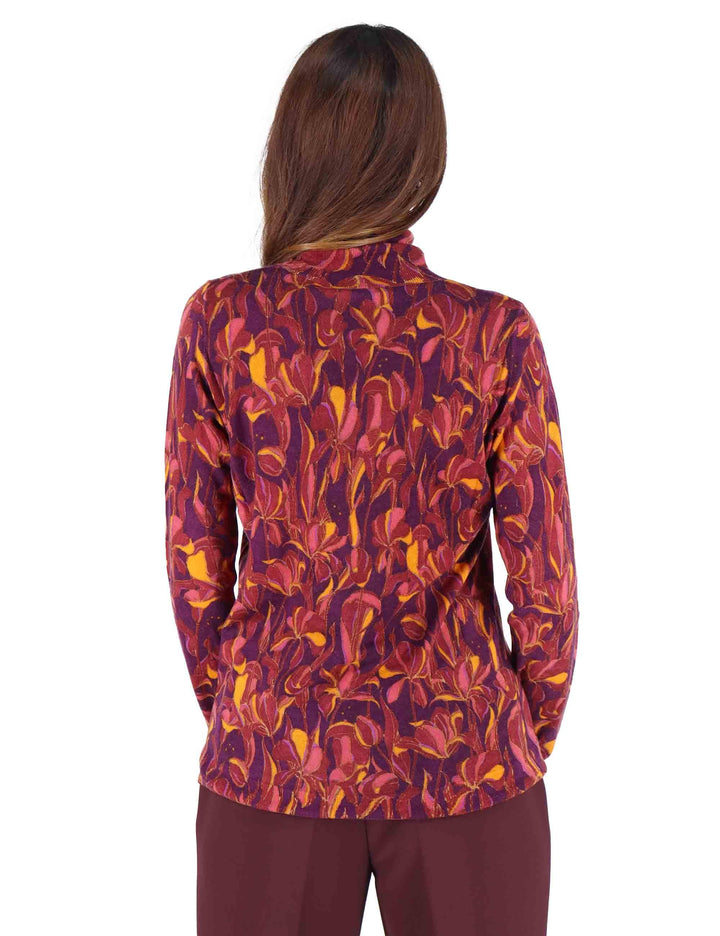Maglioni donna Printed Knit in lana stampata bordeaux con collo alto JQ510478200 A3359 Maliparmi 