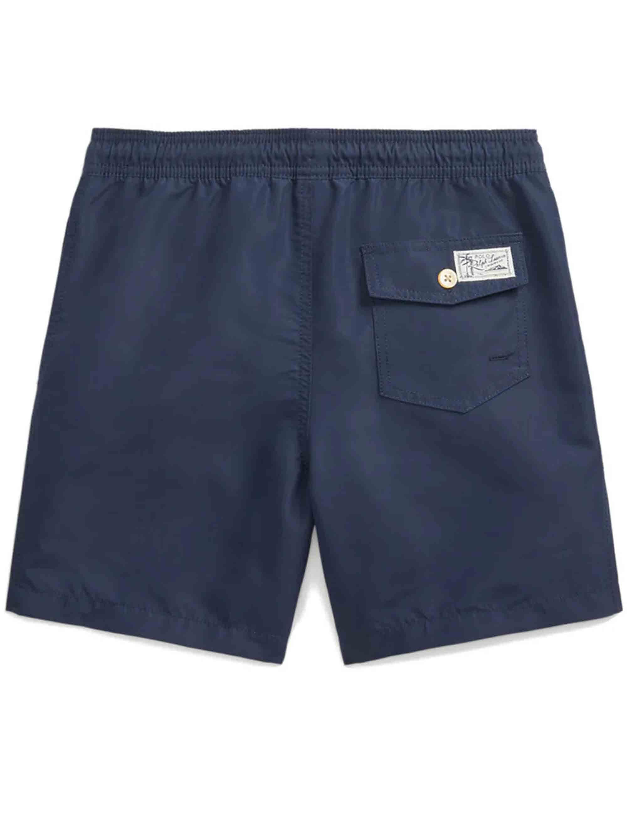 Costumi uomo pantaloncino traveler mid trunk in nylon blu con logo rosso 710907255 001 Polo Ralph Lauren 