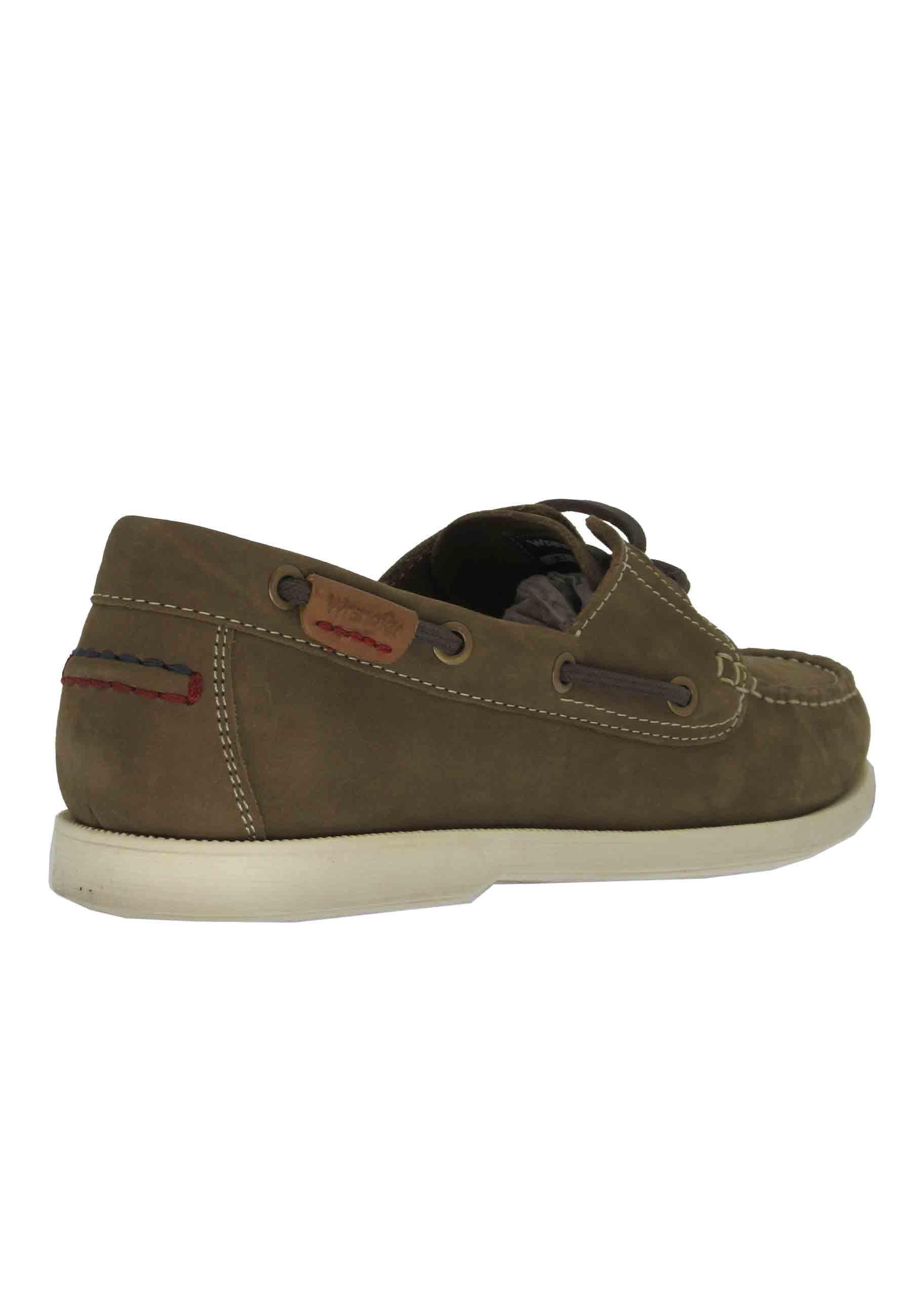 Mocassini barca Baltic uomo in pelle verde kaki e suola bianca WM21160A 036 Wrangler 