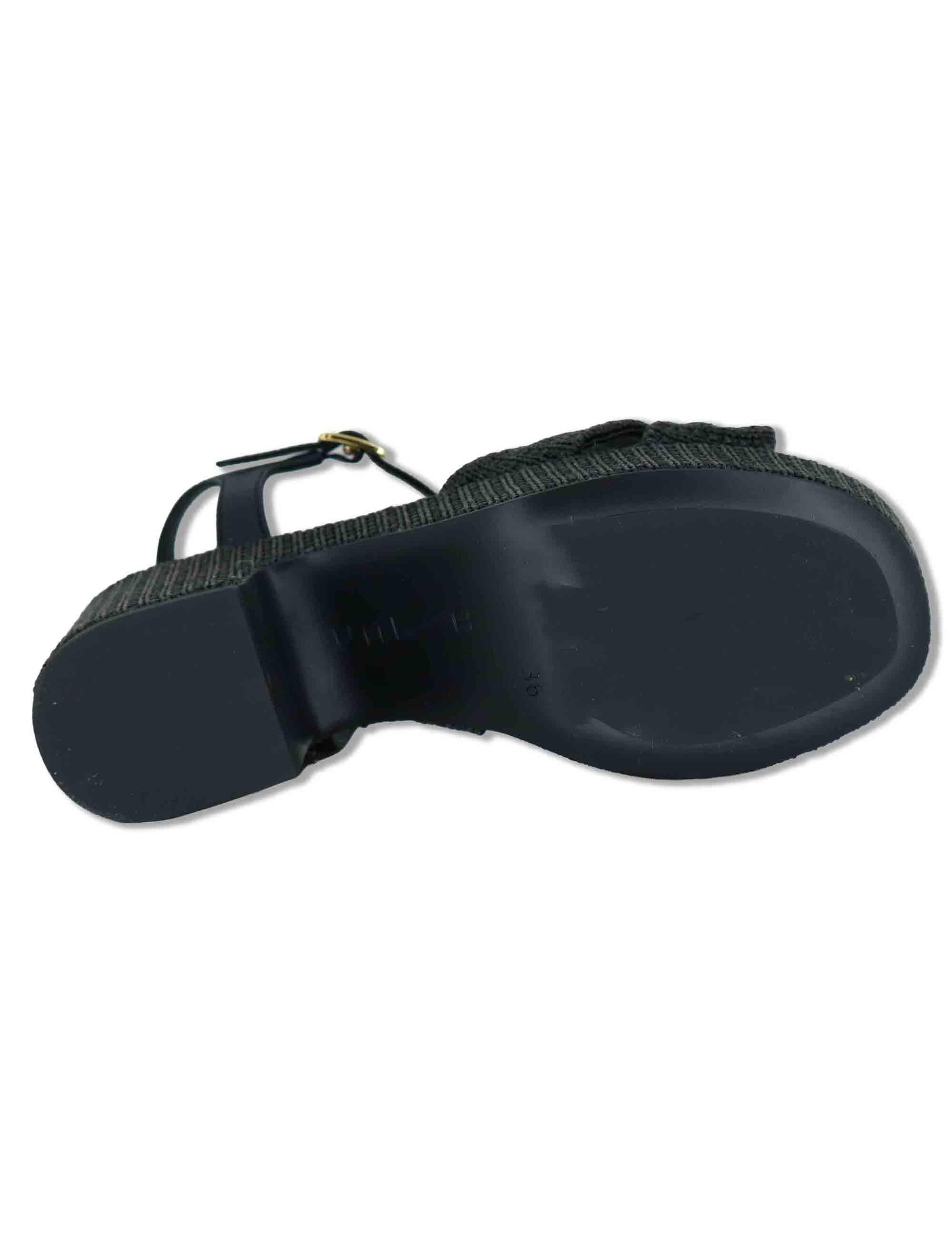 Sandali donna in pelle intrecciata nera con cinturino e zeppa alta KASIDI RH GRA BLACK Unisa 