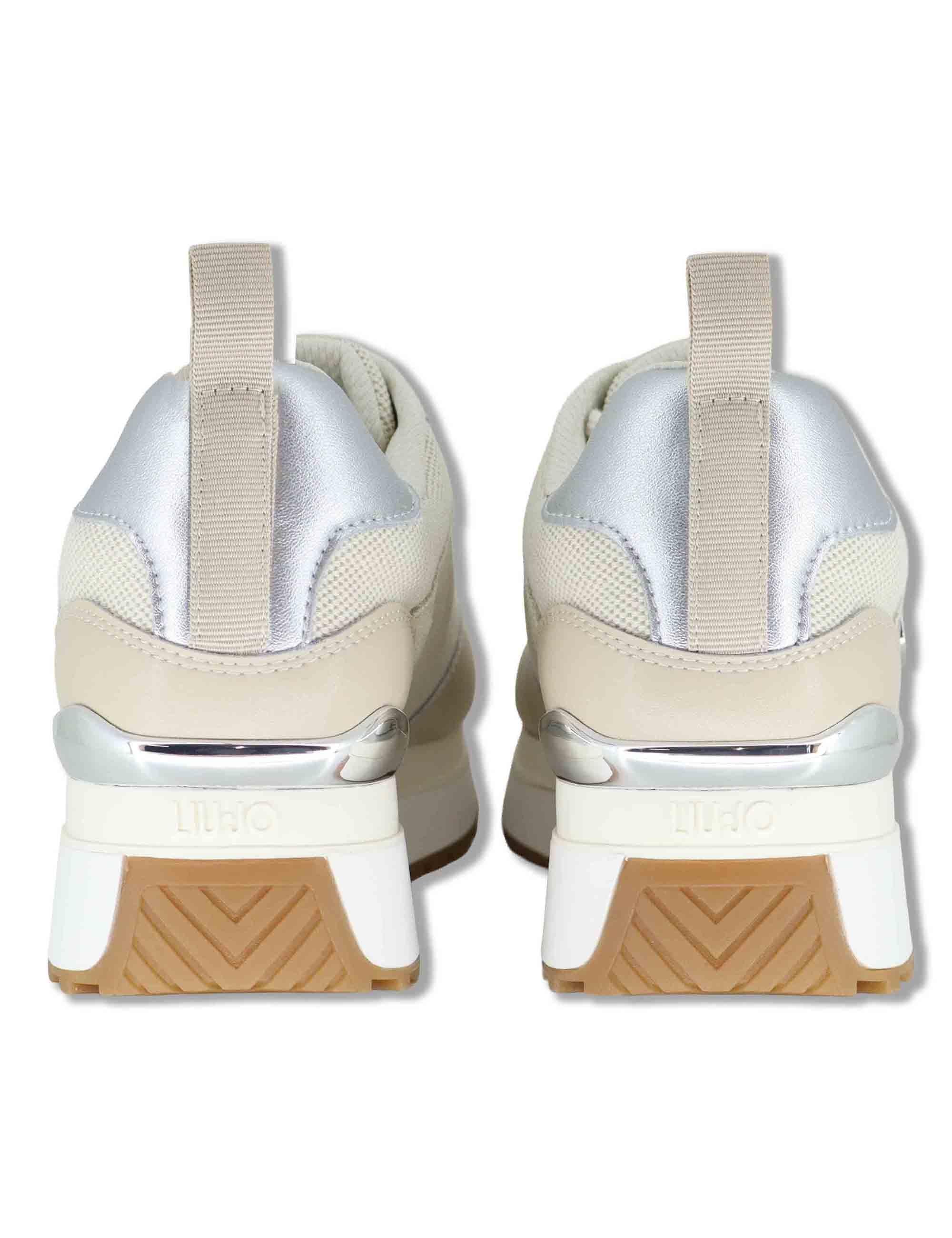 Sneakers donna in pelle e tessuto beige con suola alta in gomma MAXI WONDER 97 BIS ROPE Liu-Jo 