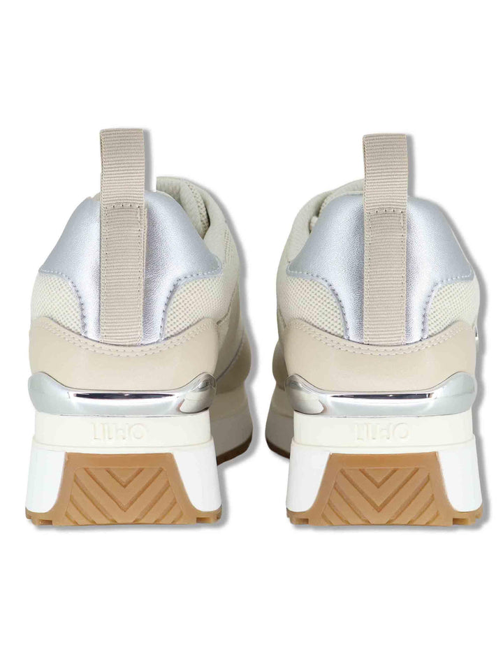 Sneakers donna in pelle e tessuto beige con suola alta in gomma MAXI WONDER 97 BIS ROPE Liu-Jo 