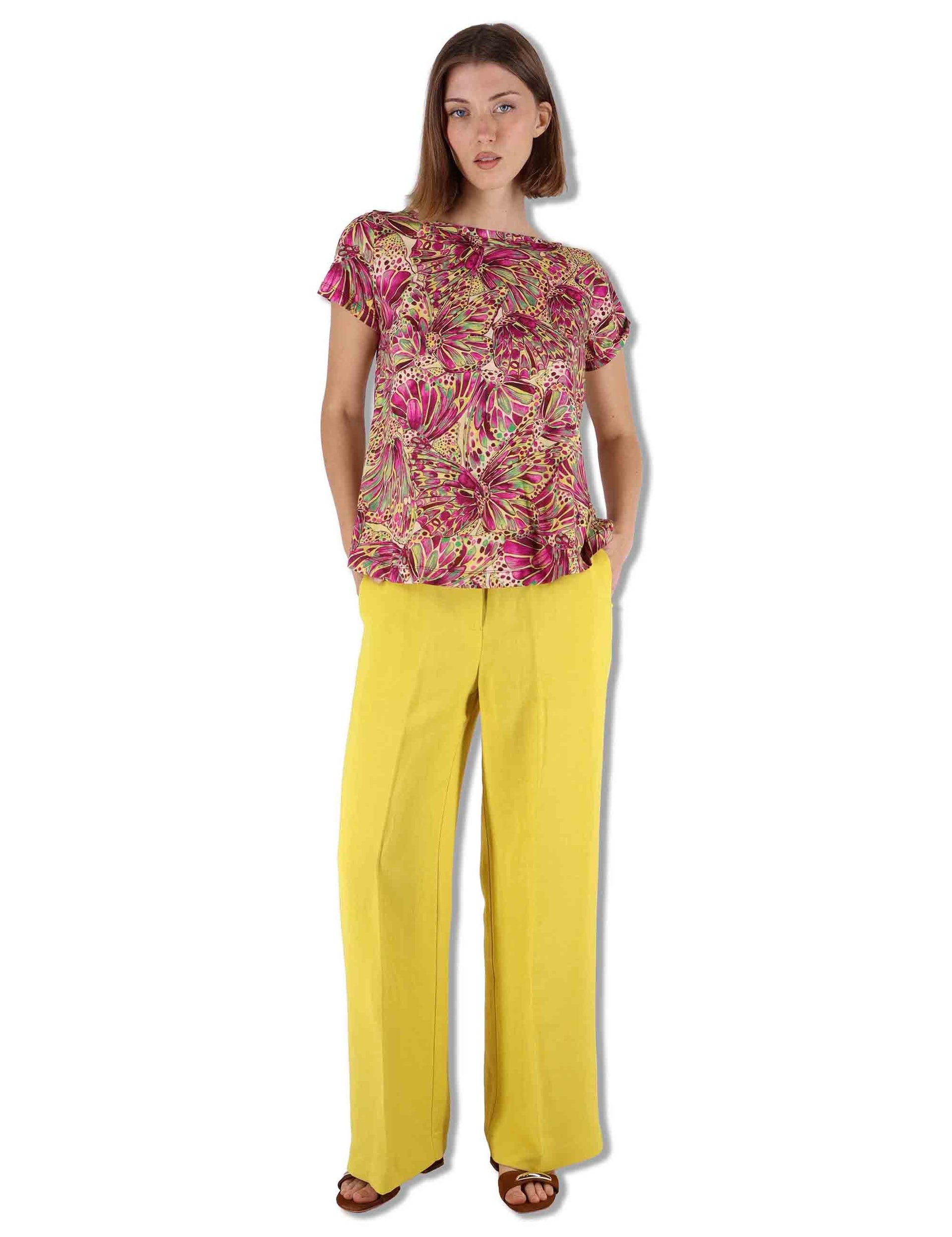 T-Sshirt donna Summer Nomade Prints in cotone giallo a fantasia JK029570673 B7008 Maliparmi 